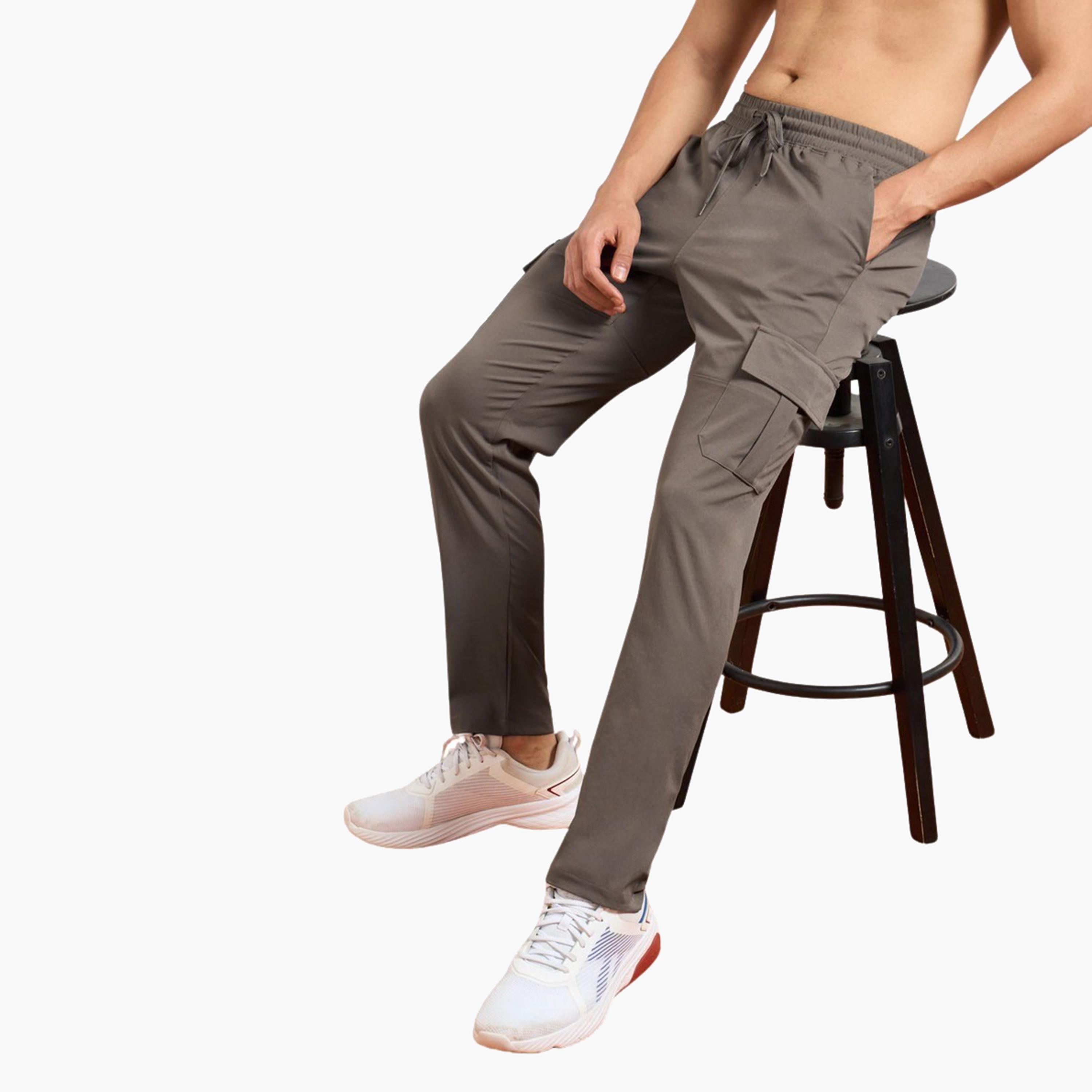Technosport x Styli Men Solid Slim Fit Cargo Track Pants with TS FLEXI-men-clothing-sportswearandactivewear-bottoms-joggers-image-1