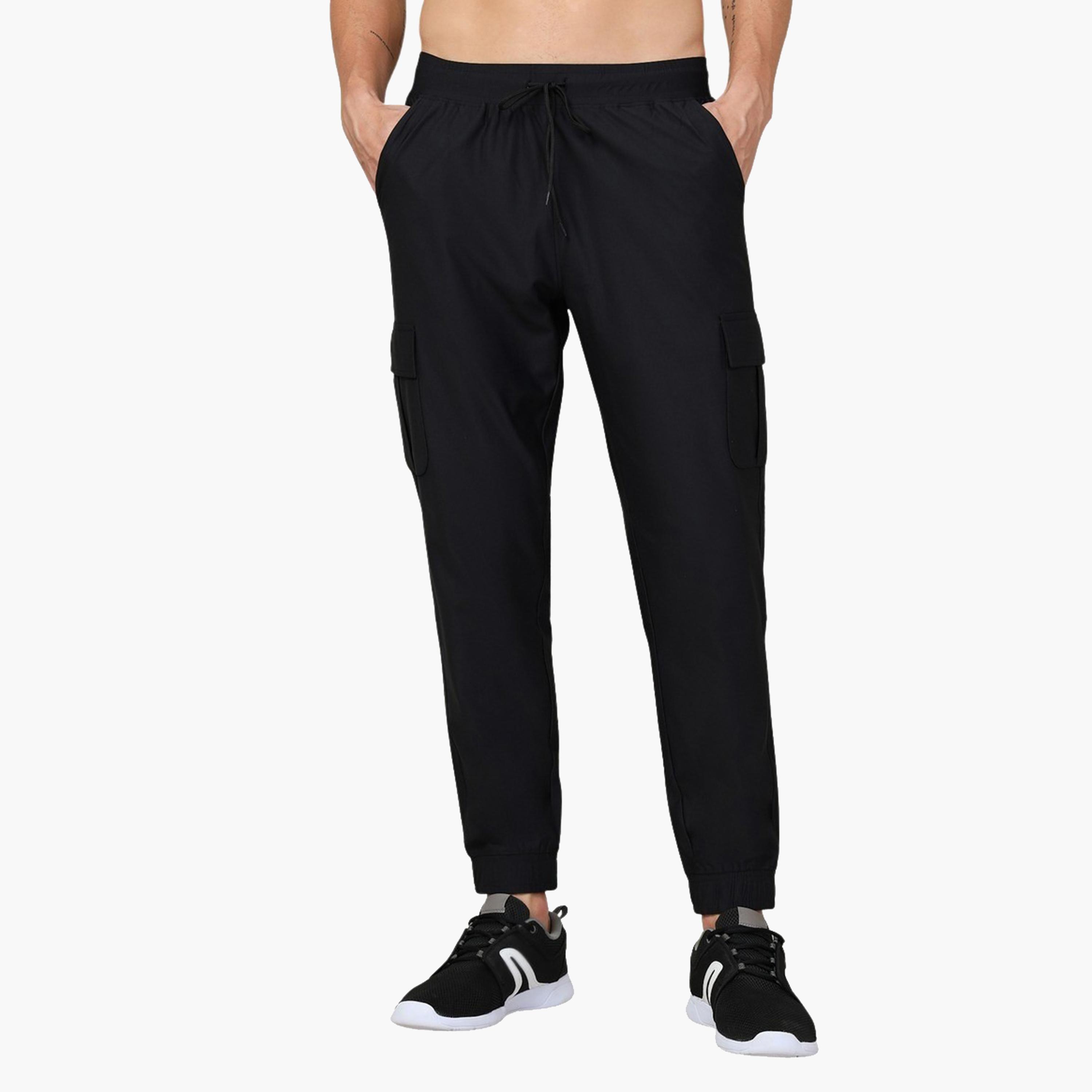 Technosport x Styli Men Solid Slim Fit Cargo Track Pants with DURACOOL+-men-clothing-sportswearandactivewear-bottoms-joggers-image-1