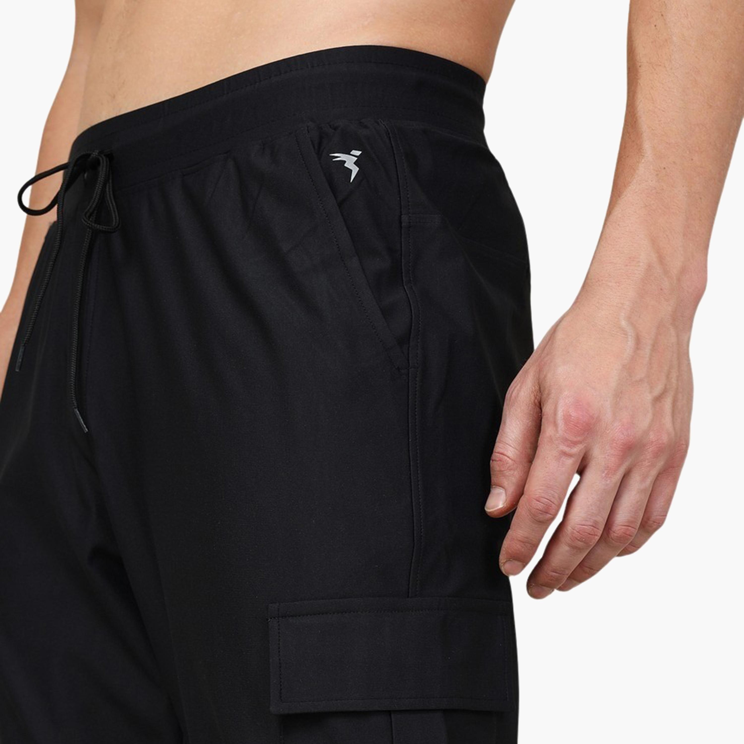 Technosport x Styli Men Solid Slim Fit Cargo Track Pants with DURACOOL+-men-clothing-sportswearandactivewear-bottoms-joggers-image-2