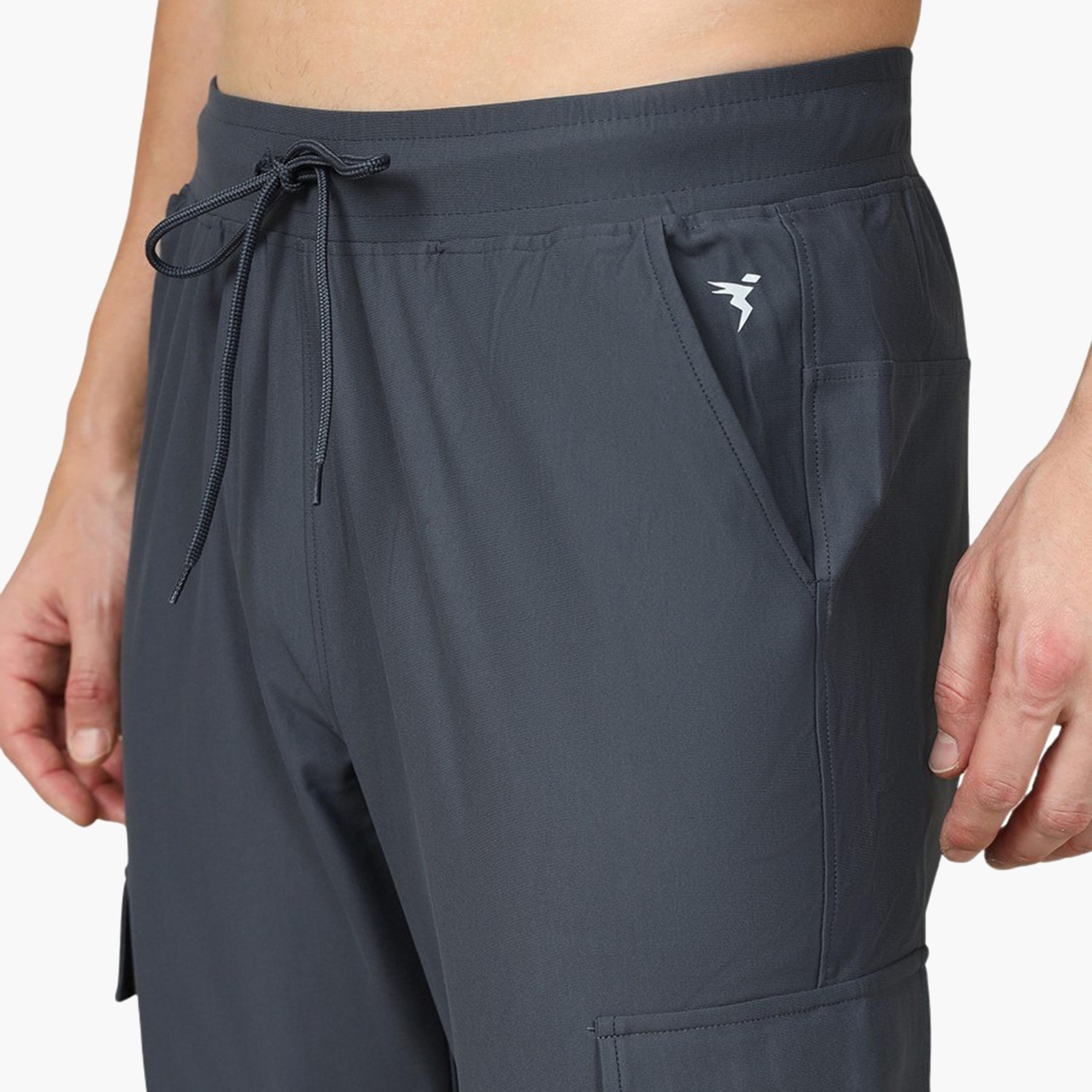 Technosport x Styli Men Solid Slim Fit Cargo Track Pants with DURACOOL+-men-clothing-sportswearandactivewear-bottoms-joggers-image-2