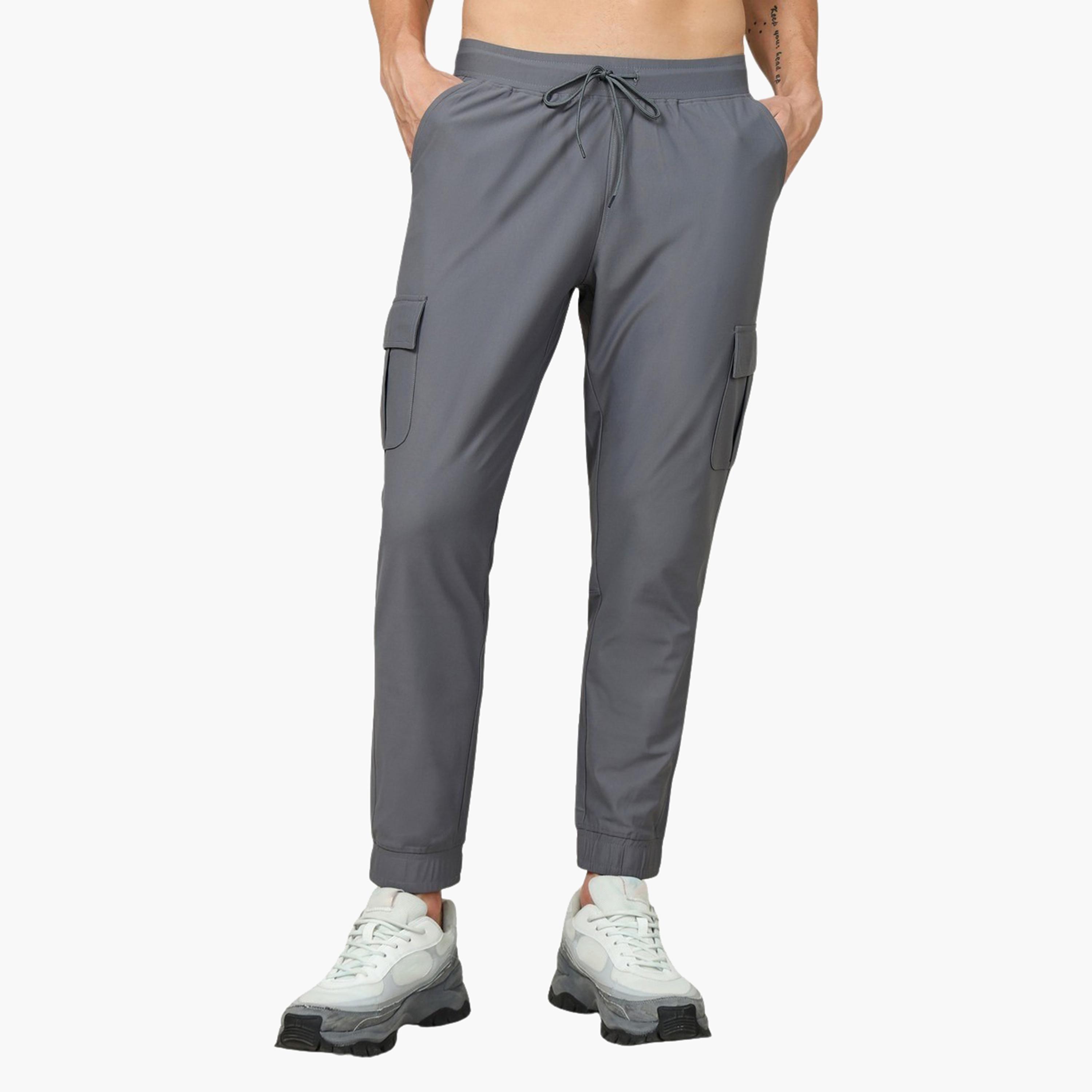 Technosport x Styli Men Solid Slim Fit Cargo Track Pants with DURACOOL+-men-clothing-sportswearandactivewear-bottoms-joggers-image-1