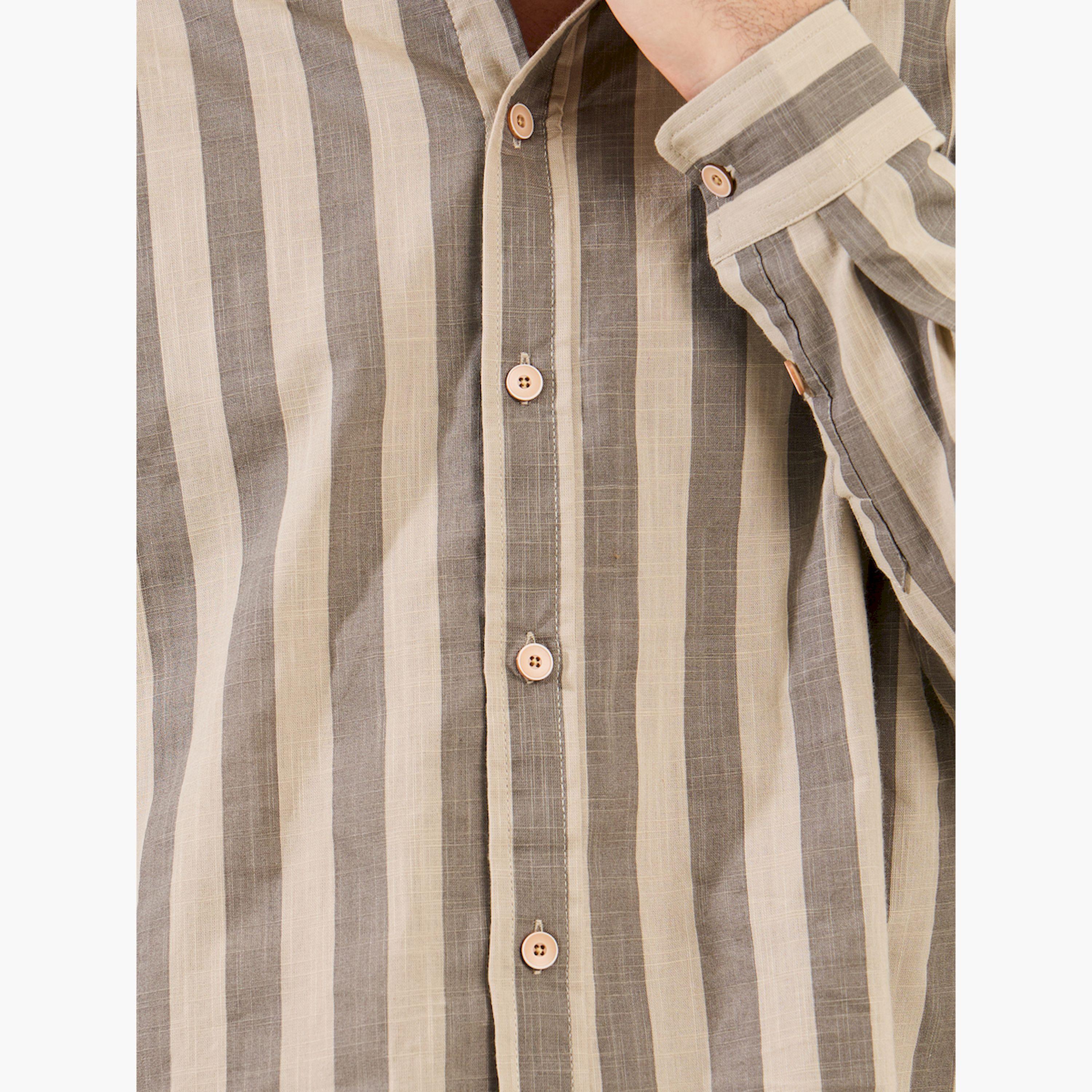 ستايلي -  قميص مخطط مريح بياقة ماندرين-men-clothing-shirts-image-3