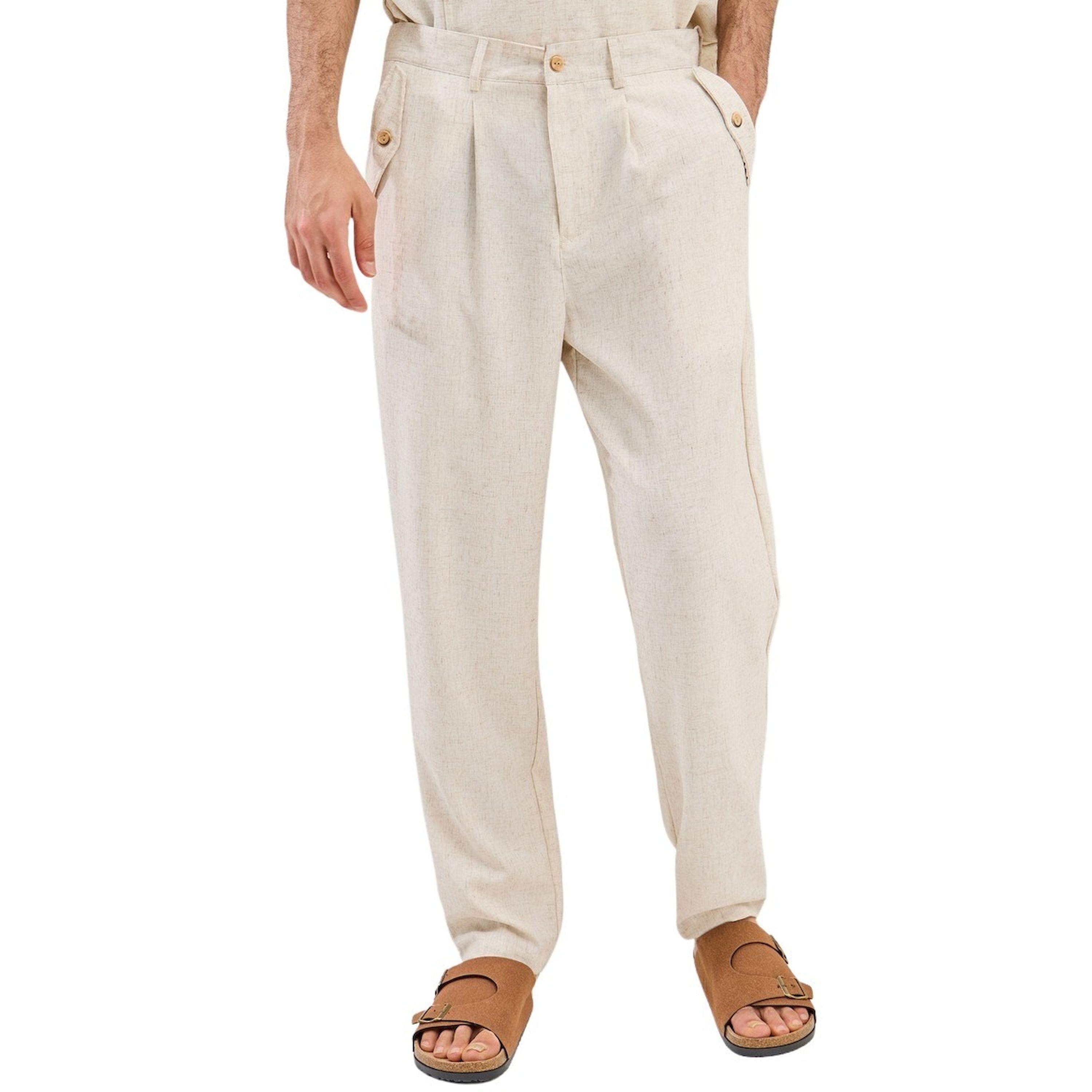 Styli Plain Linen Blend Tapered Fit Trousers with Pocket-men-clothing-bottoms-trousersandchinos-trousers-image-1
