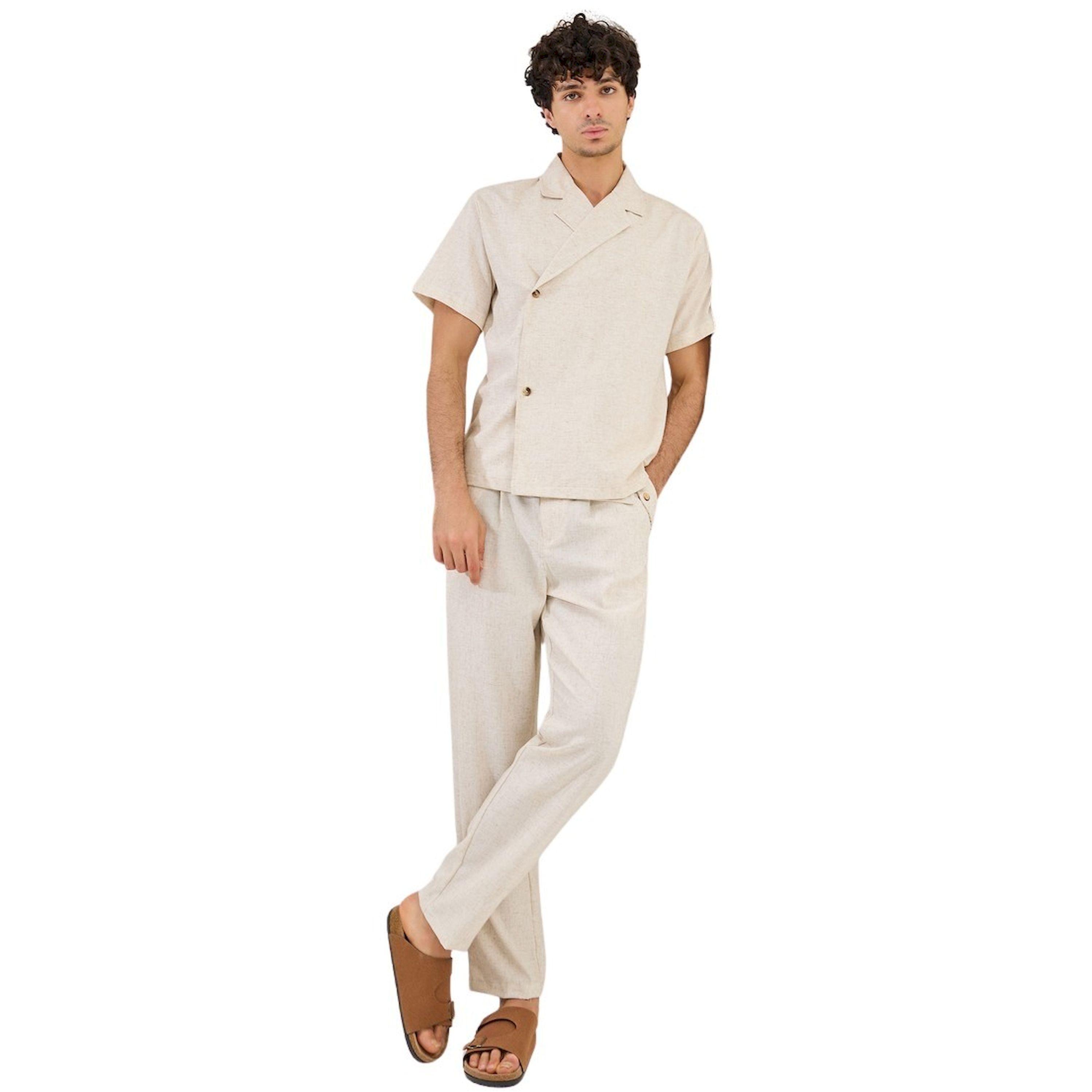 ستايلي - بنطال بقصّة مدببة من مزيج الكتان العادي مع جيب-men-clothing-bottoms-trousersandchinos-trousers-image-2