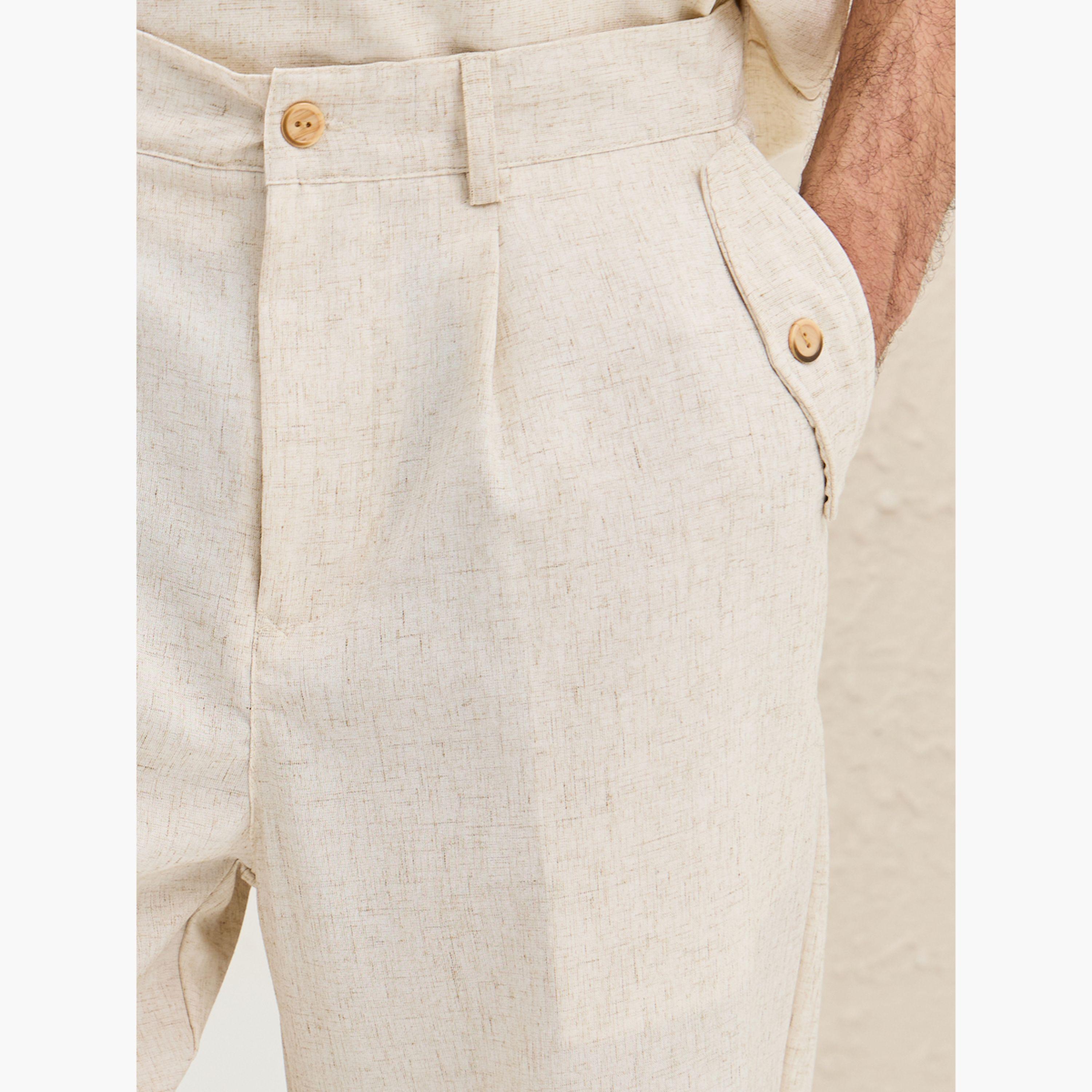 Styli Plain Linen Blend Tapered Fit Trousers with Pocket-men-clothing-bottoms-trousersandchinos-trousers-image-3