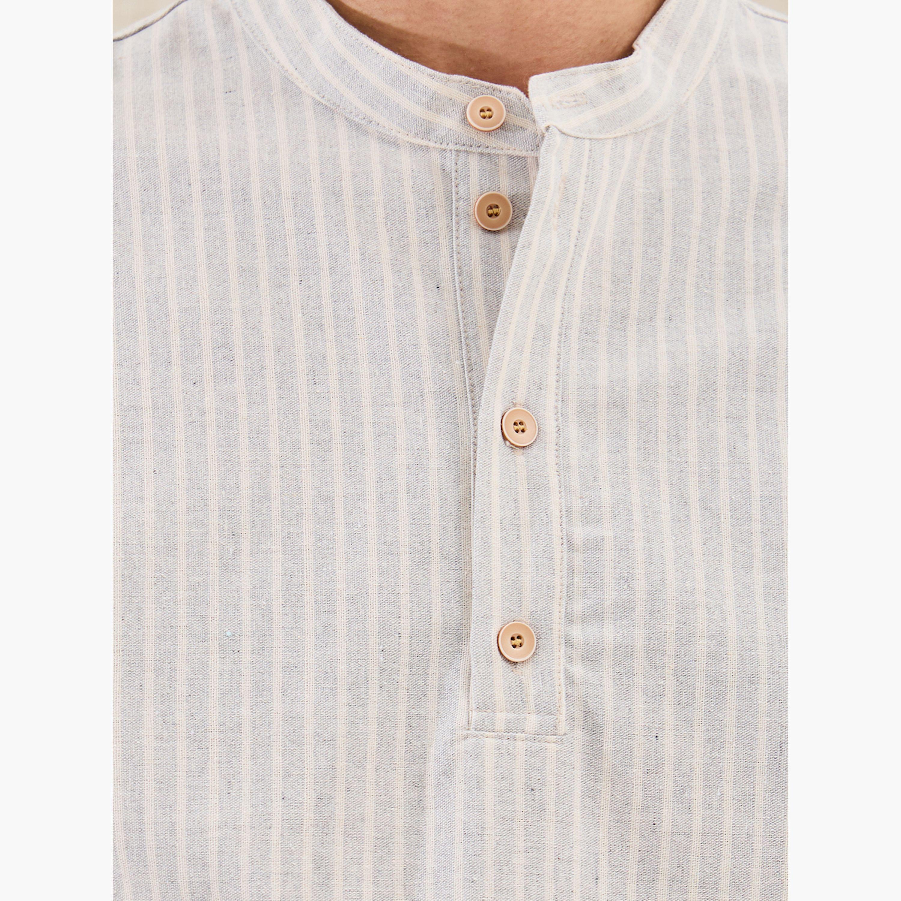 ستايلي -  قميص مخطط مريح بياقة ماندرين-men-clothing-shirts-image-3