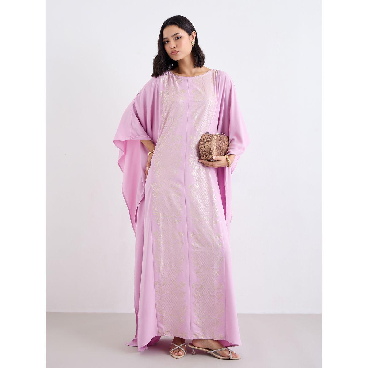 Amirah X Styli Foil Print Relaxed Fit Kaftan-women-arabicclothing-kaftan-image-1