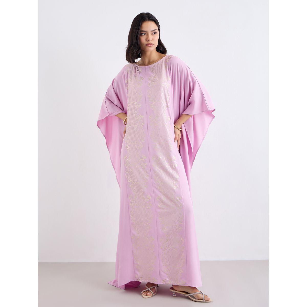 Amirah X Styli Foil Print Relaxed Fit Kaftan-women-arabicclothing-kaftan-image-2
