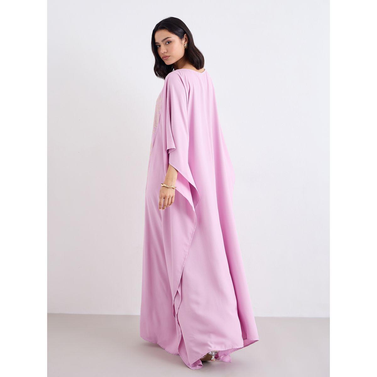 Amirah X Styli Foil Print Relaxed Fit Kaftan-women-arabicclothing-kaftan-image-4