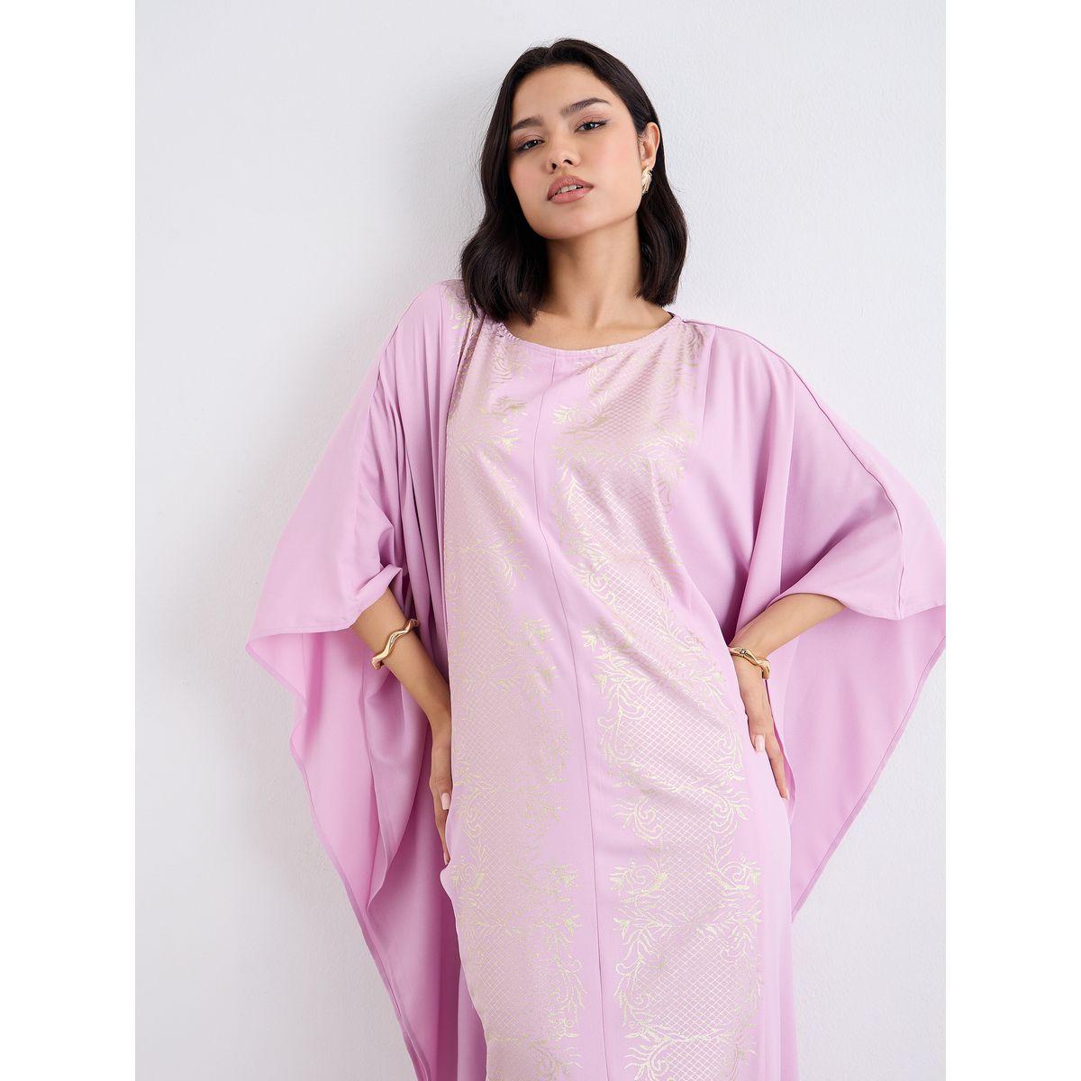 Amirah X Styli Foil Print Relaxed Fit Kaftan-women-arabicclothing-kaftan-image-5
