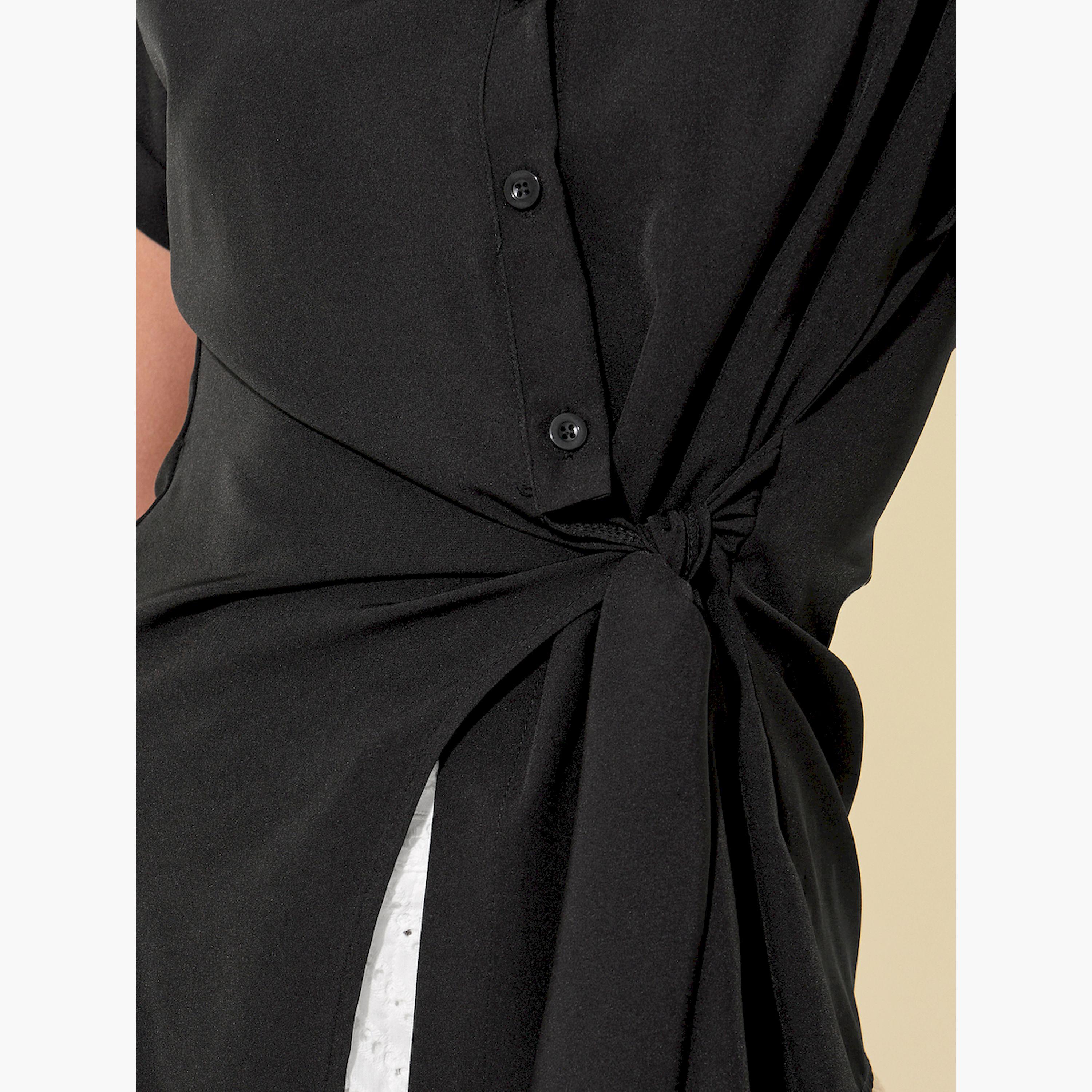 Take Two Solid Collared Short Sleeve Wrap Top-women-clothing-shirtsandblouses-blouses-image-3