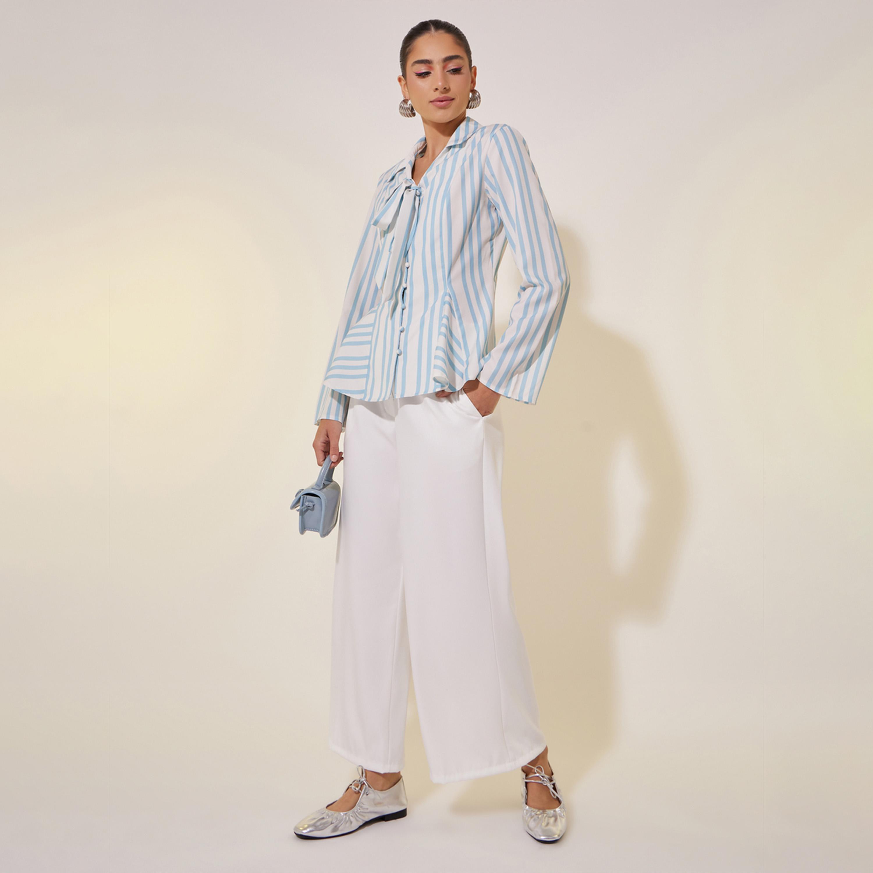 Take Two Stripe Front Tie Detail Long Sleeve Shirt-women-clothing-shirtsandblouses-shirts-image-3