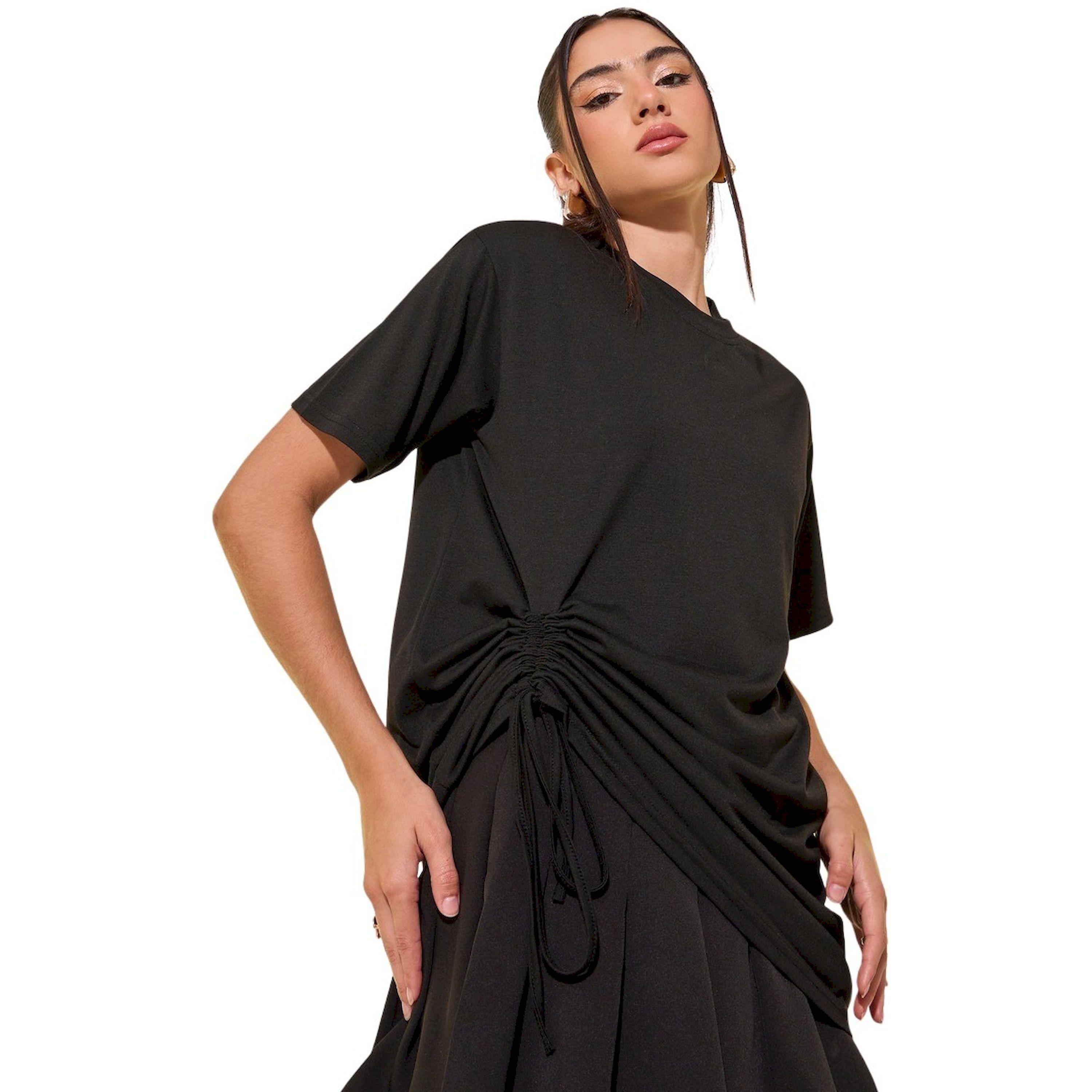 Take Two Women Black Oversized Round Neck T-Shirt with Drawstring Detail-women-clothing-tshirts-image-3