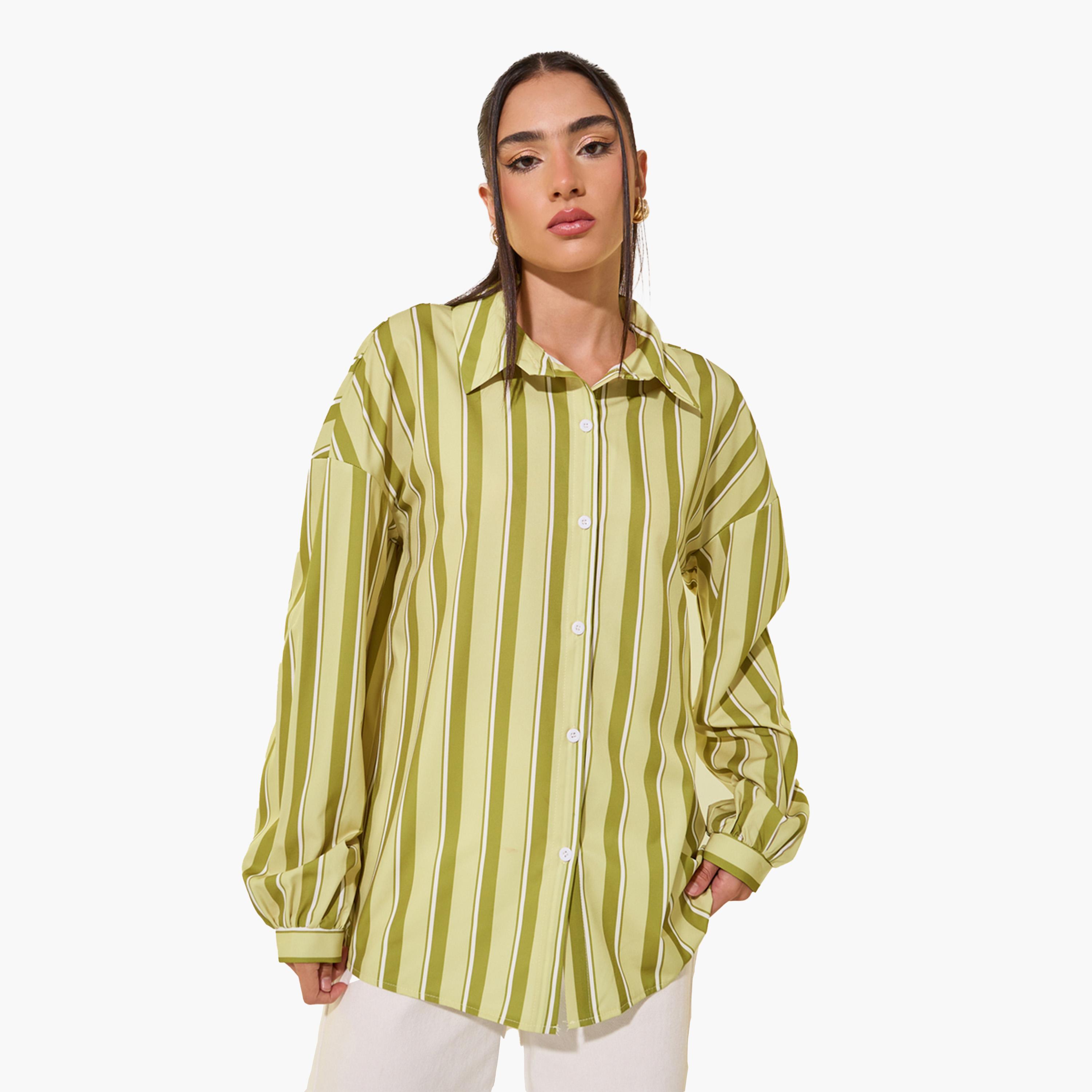 Take Two Striped Spread Collar Shirt-women-clothing-shirtsandblouses-shirts-image-1