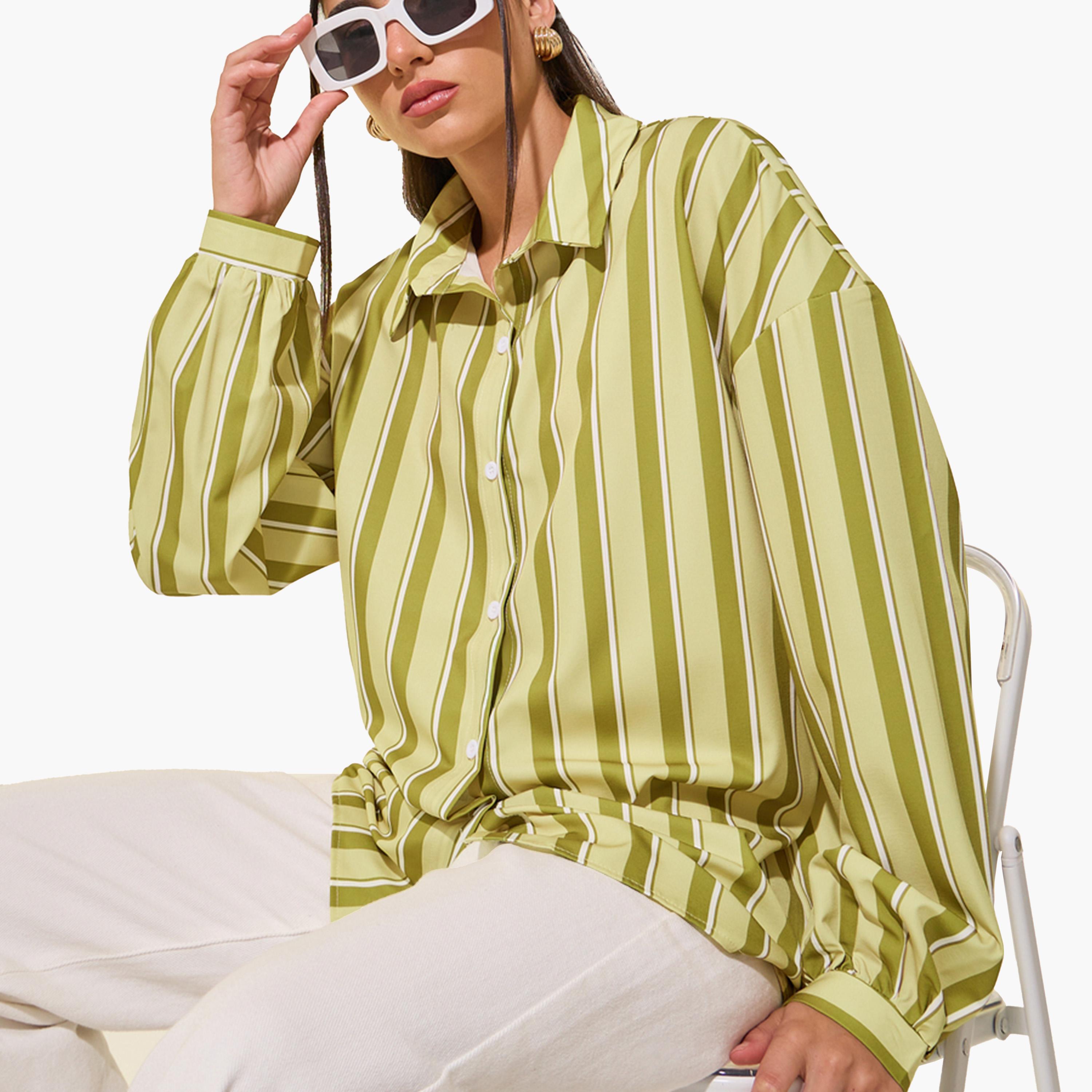 Take Two Striped Spread Collar Shirt-women-clothing-shirtsandblouses-shirts-image-3