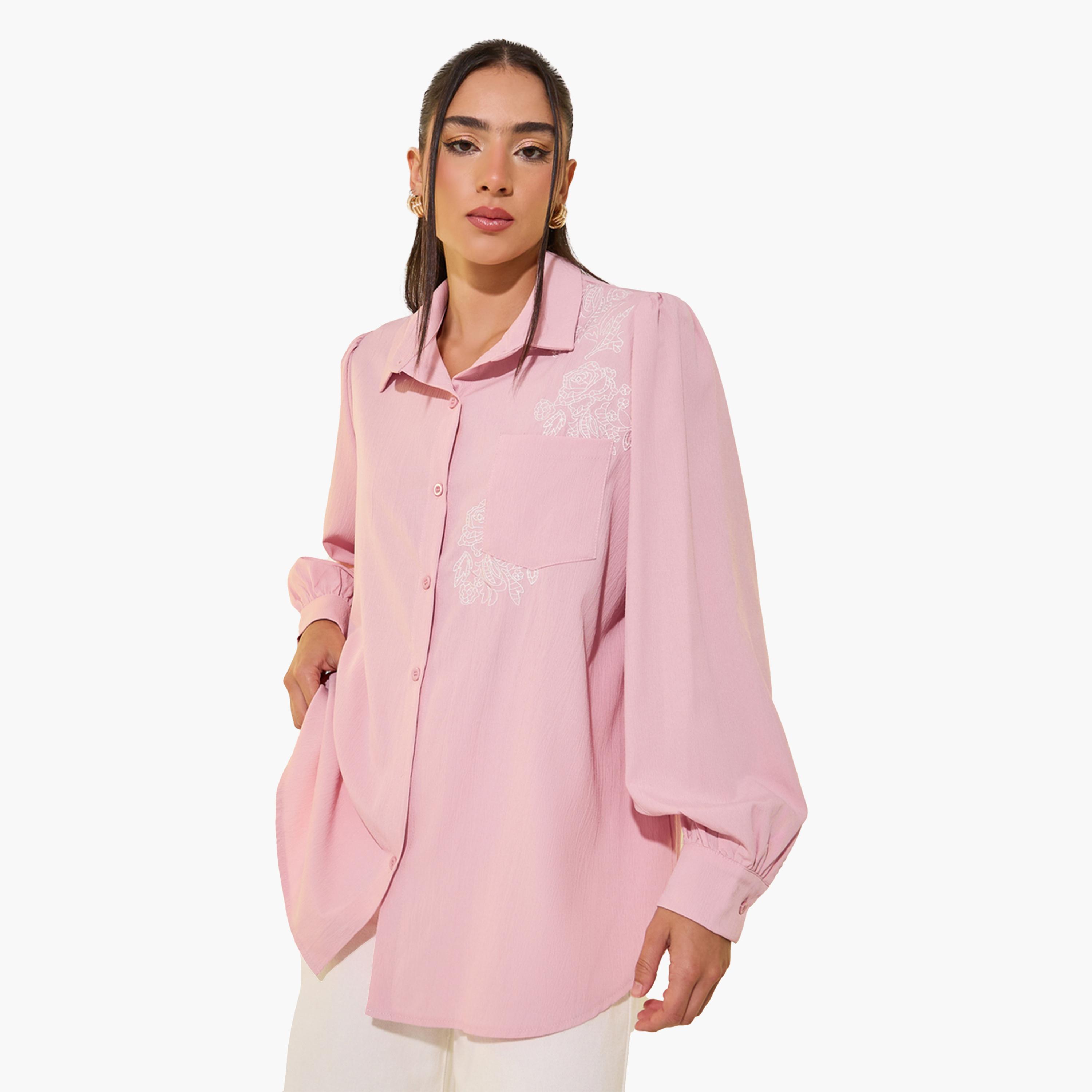 Take Two Embroidered Detail Long Sleeve Shirt-women-clothing-shirtsandblouses-shirts-image-1