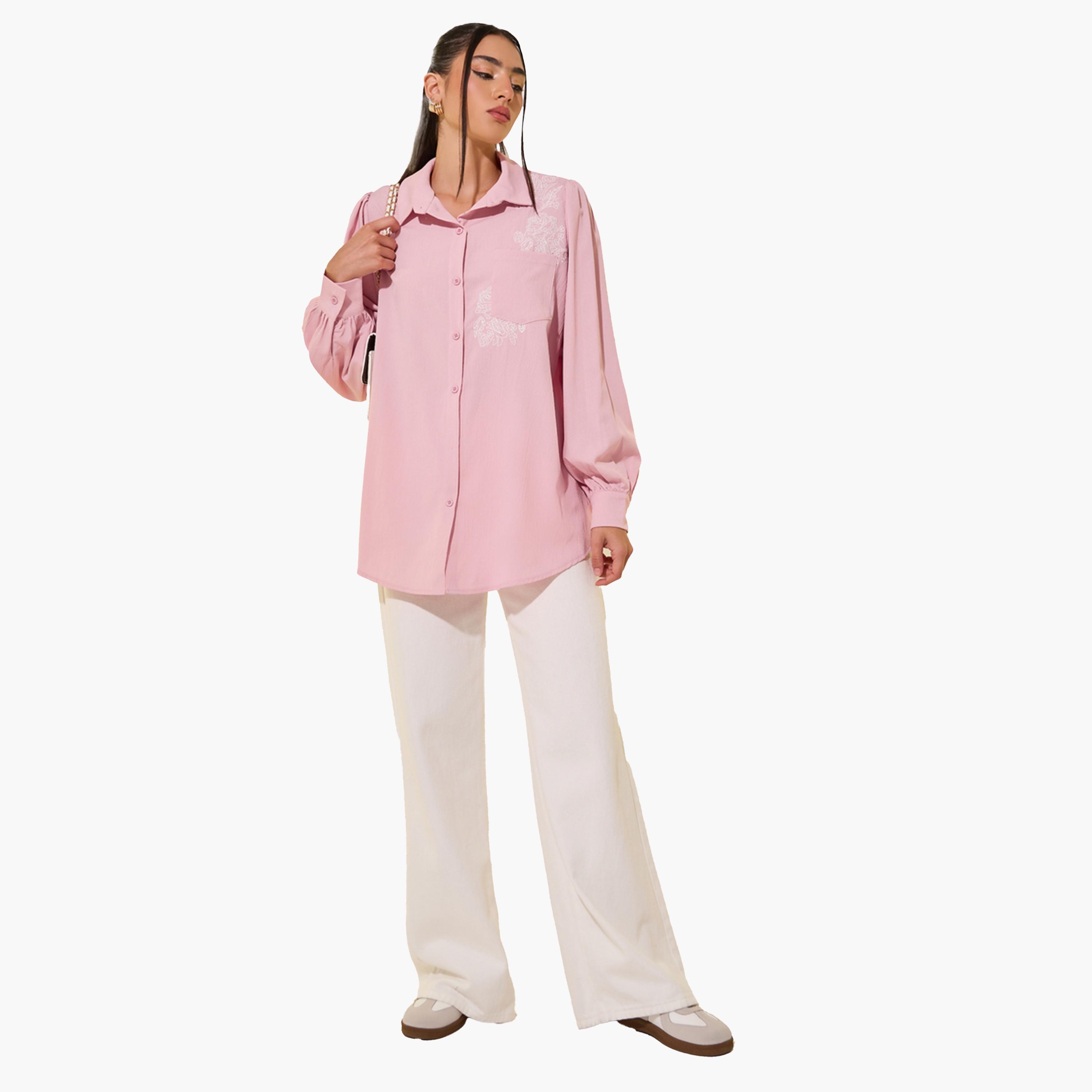 Take Two Embroidered Detail Long Sleeve Shirt-women-clothing-shirtsandblouses-shirts-image-2