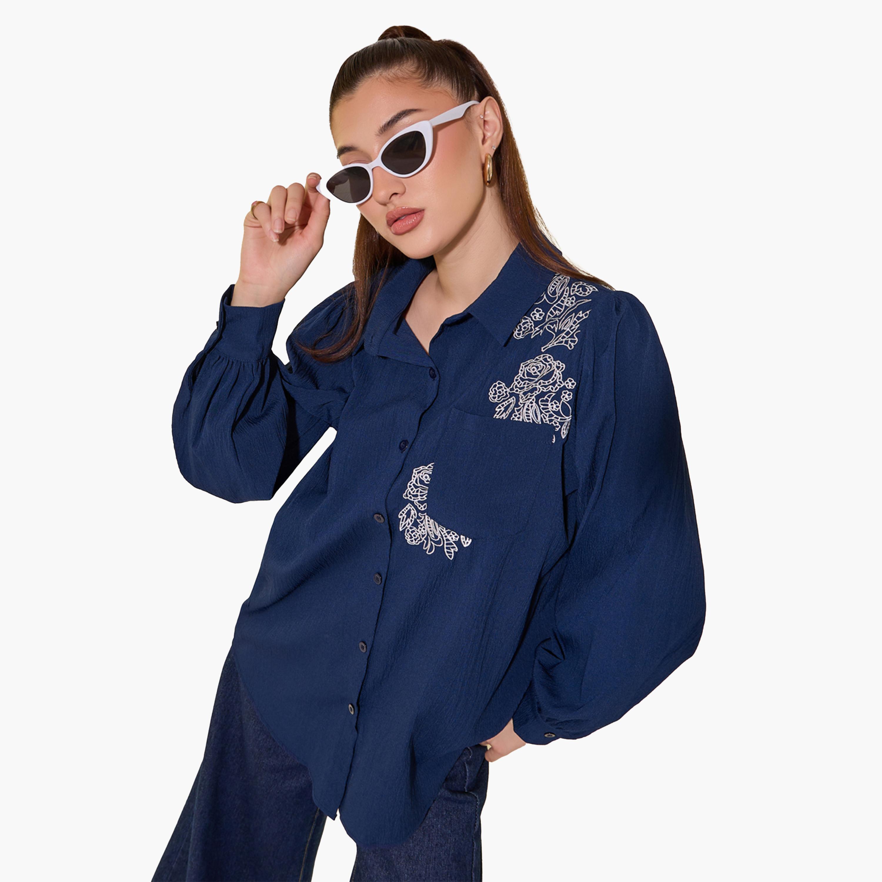 Take Two Embroidered Detail Long Sleeve Shirt-women-clothing-shirtsandblouses-shirts-image-1