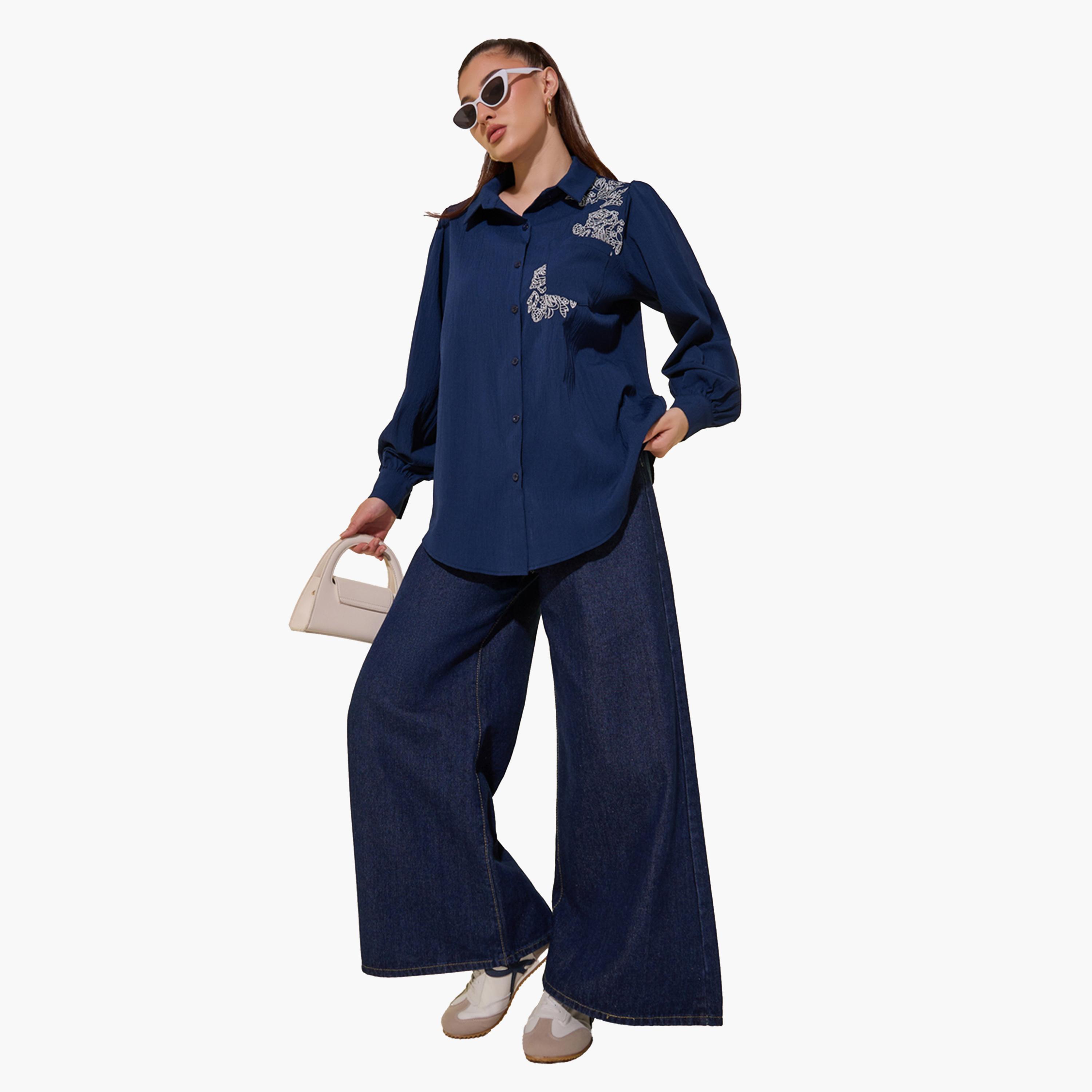Take Two Embroidered Detail Long Sleeve Shirt-women-clothing-shirtsandblouses-shirts-image-2