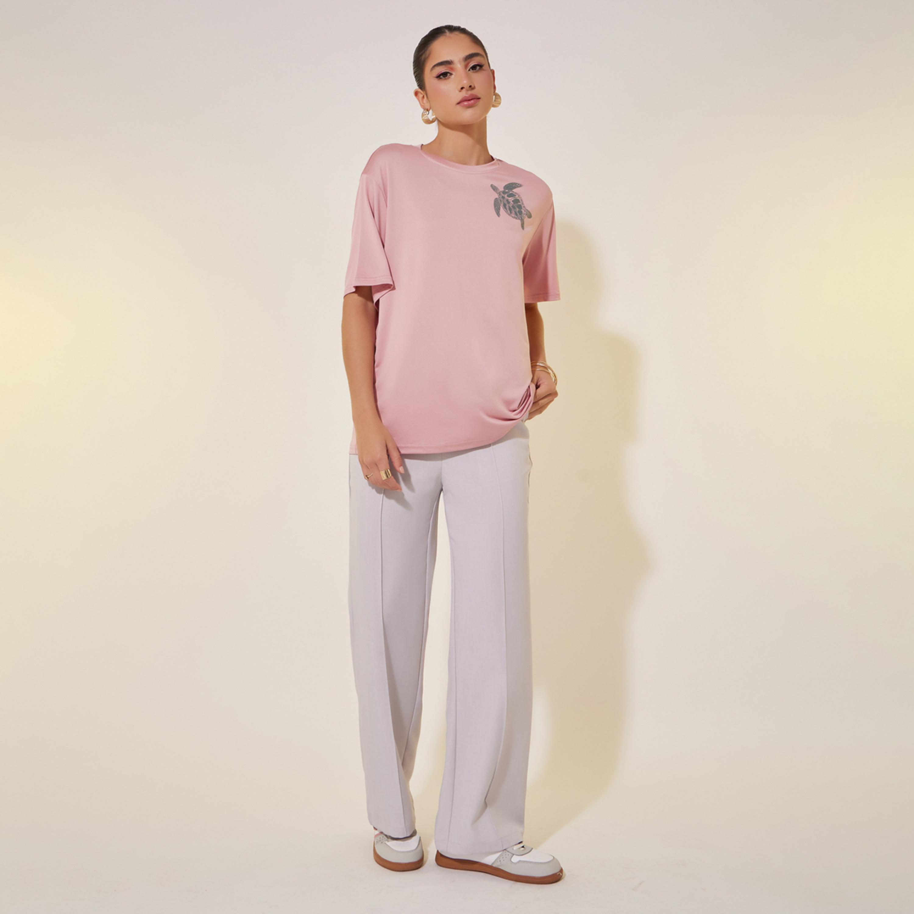 Take Two Graphic Print Round Neck Oversized T-Shirt-women-clothing-tshirts-image-2