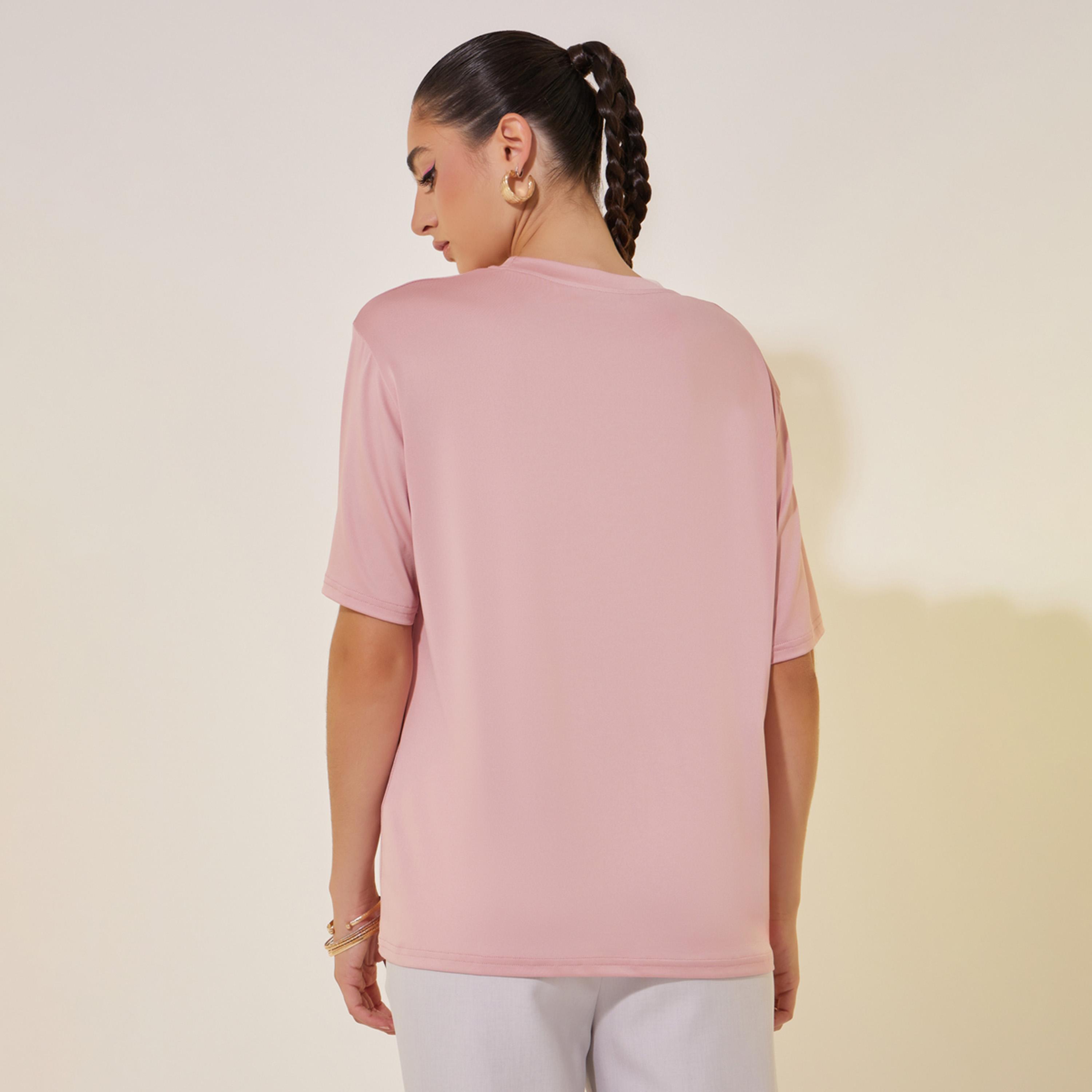 تيشيرت فضفاض بطبعة جرافيك مع ياقة دائرية-women-clothing-tshirts-image-5