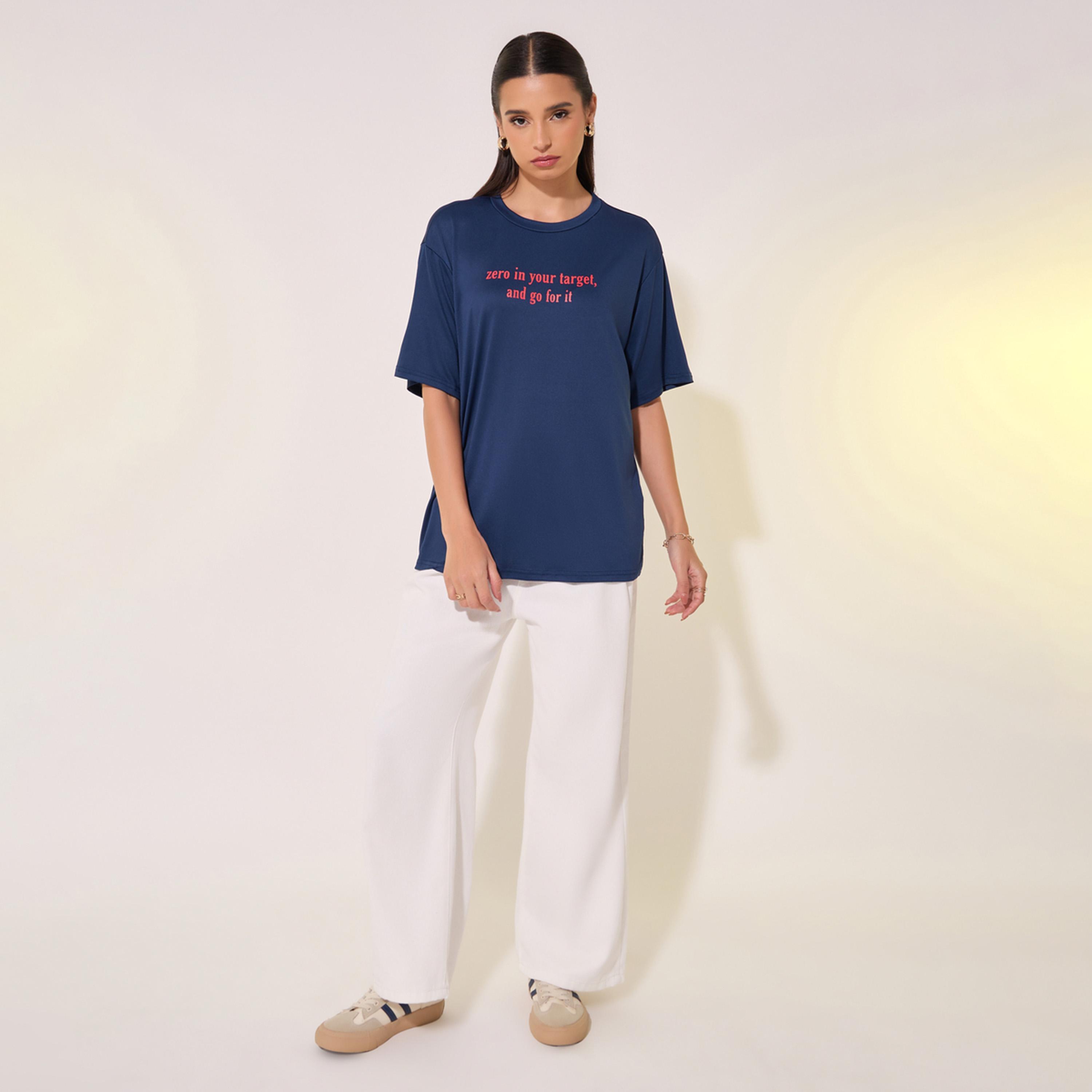 Take Two Slogan Print Round Neck Oversized T-Shirt-women-clothing-tshirts-image-3