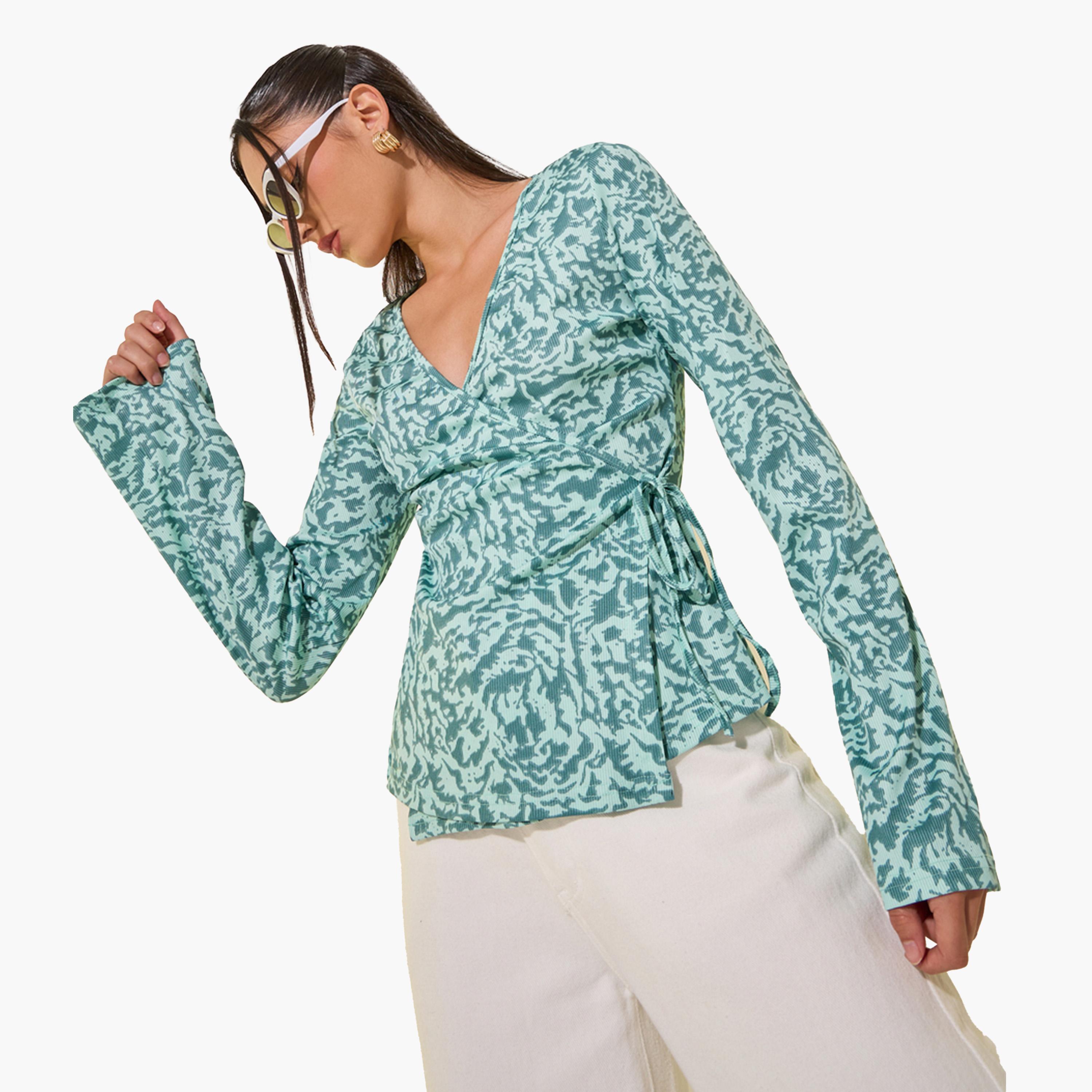 Take Two Green Floral Printed Wrap Top-women-clothing-shirtsandblouses-blouses-image-2