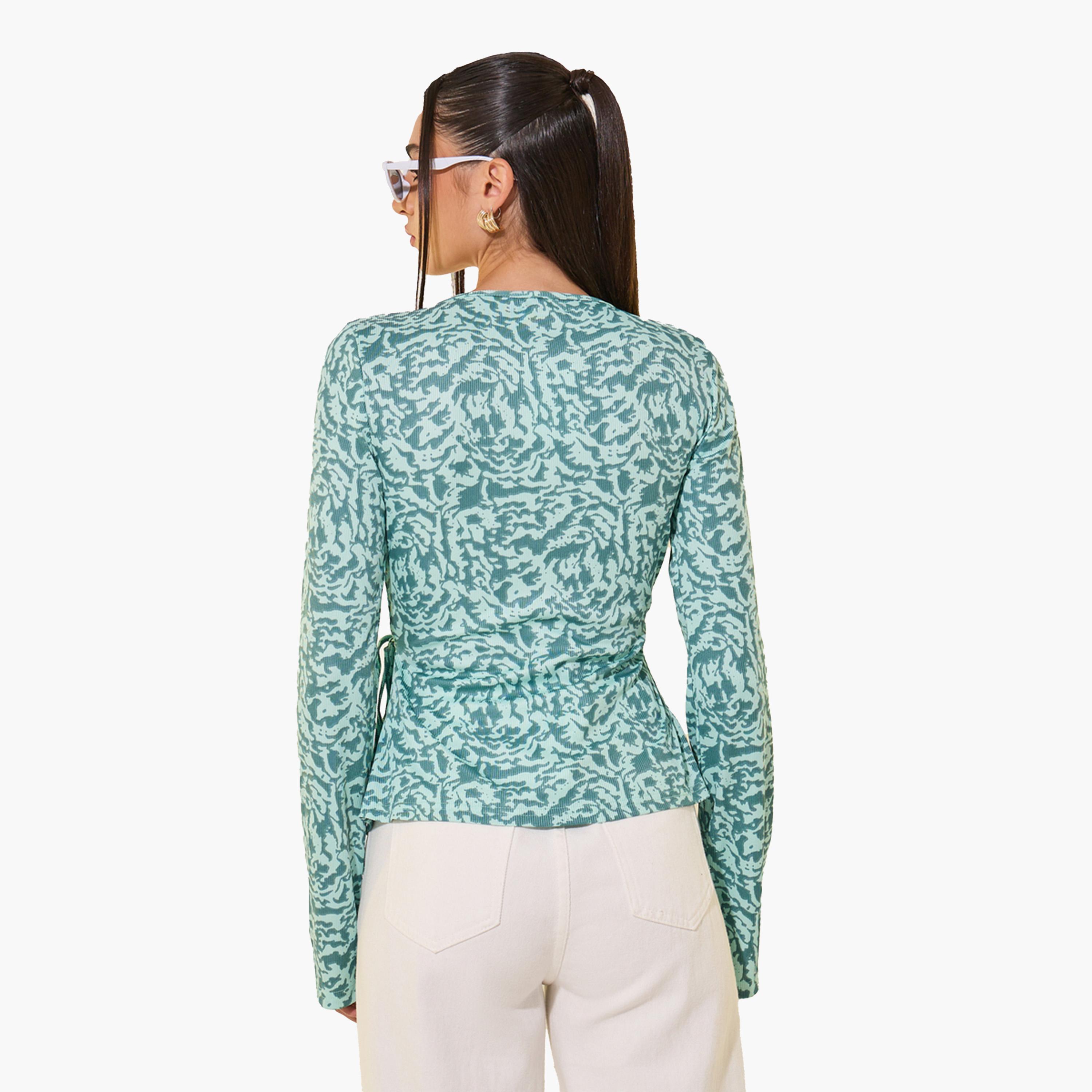 Take Two Green Floral Printed Wrap Top-women-clothing-shirtsandblouses-blouses-image-4