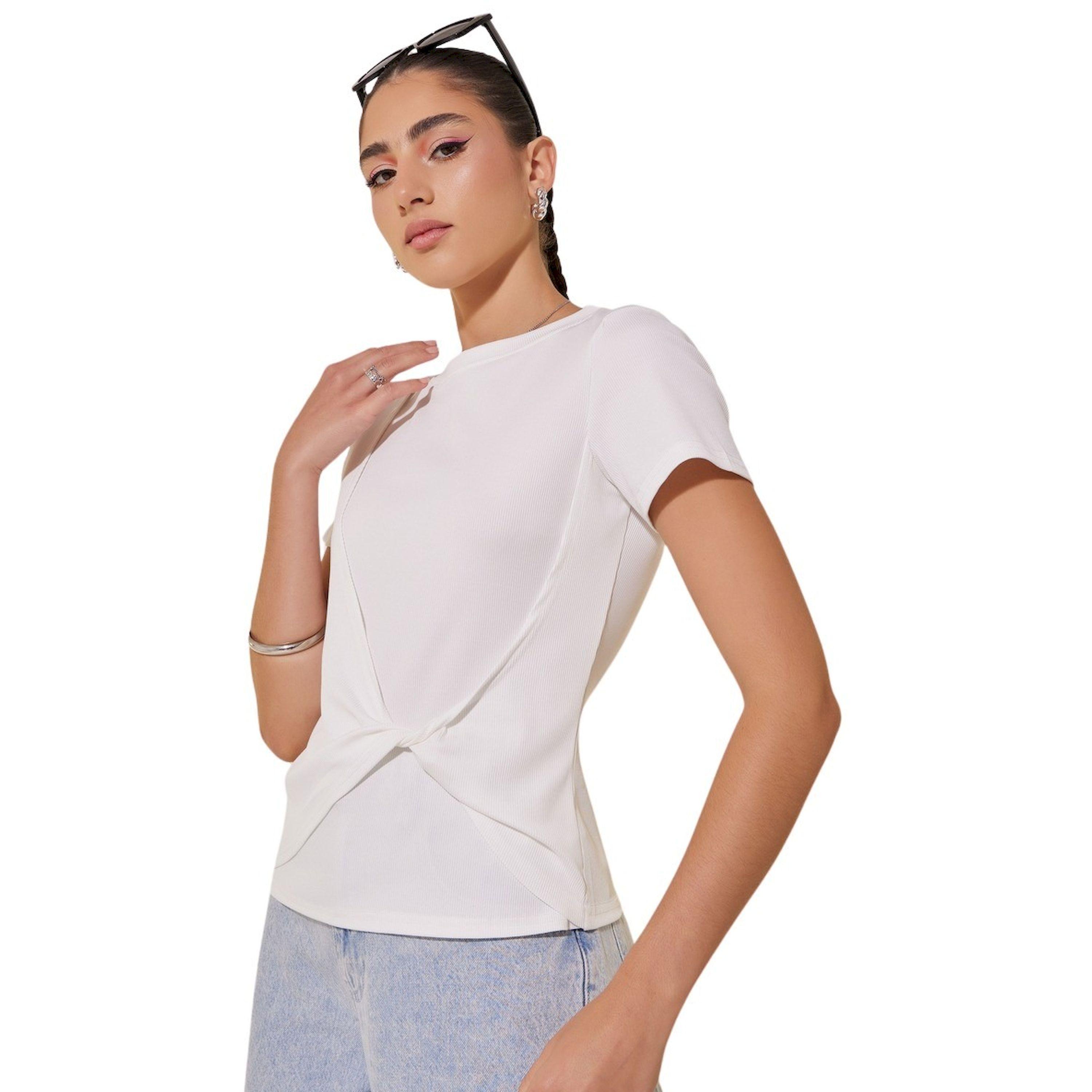 Take Two Rib Round Neck Front Twist Plain T-Shirt-women-clothing-tshirts-image-3
