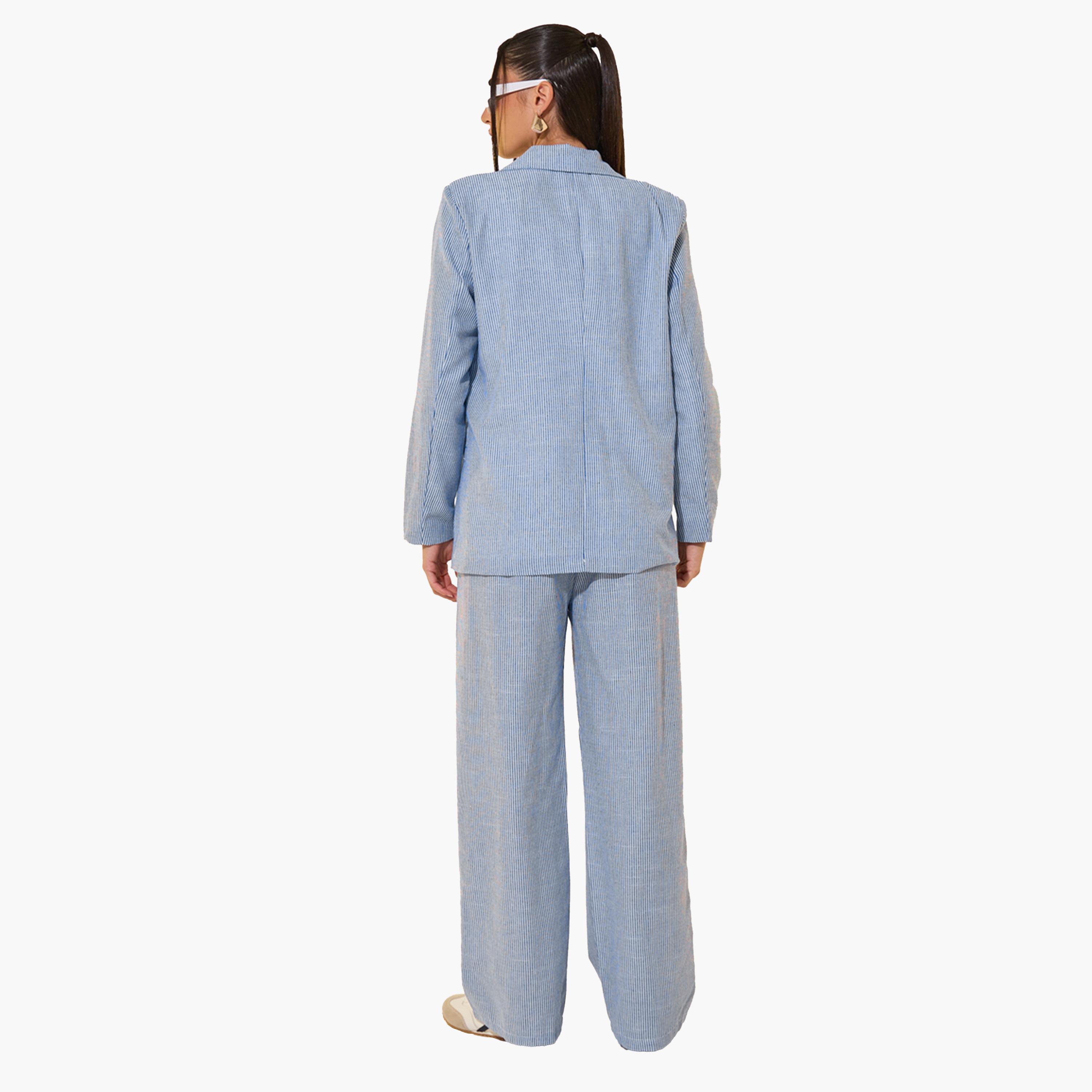 طقم منسق من بنطال مع بليزر مخطط-women-clothing-coordsets-image-6