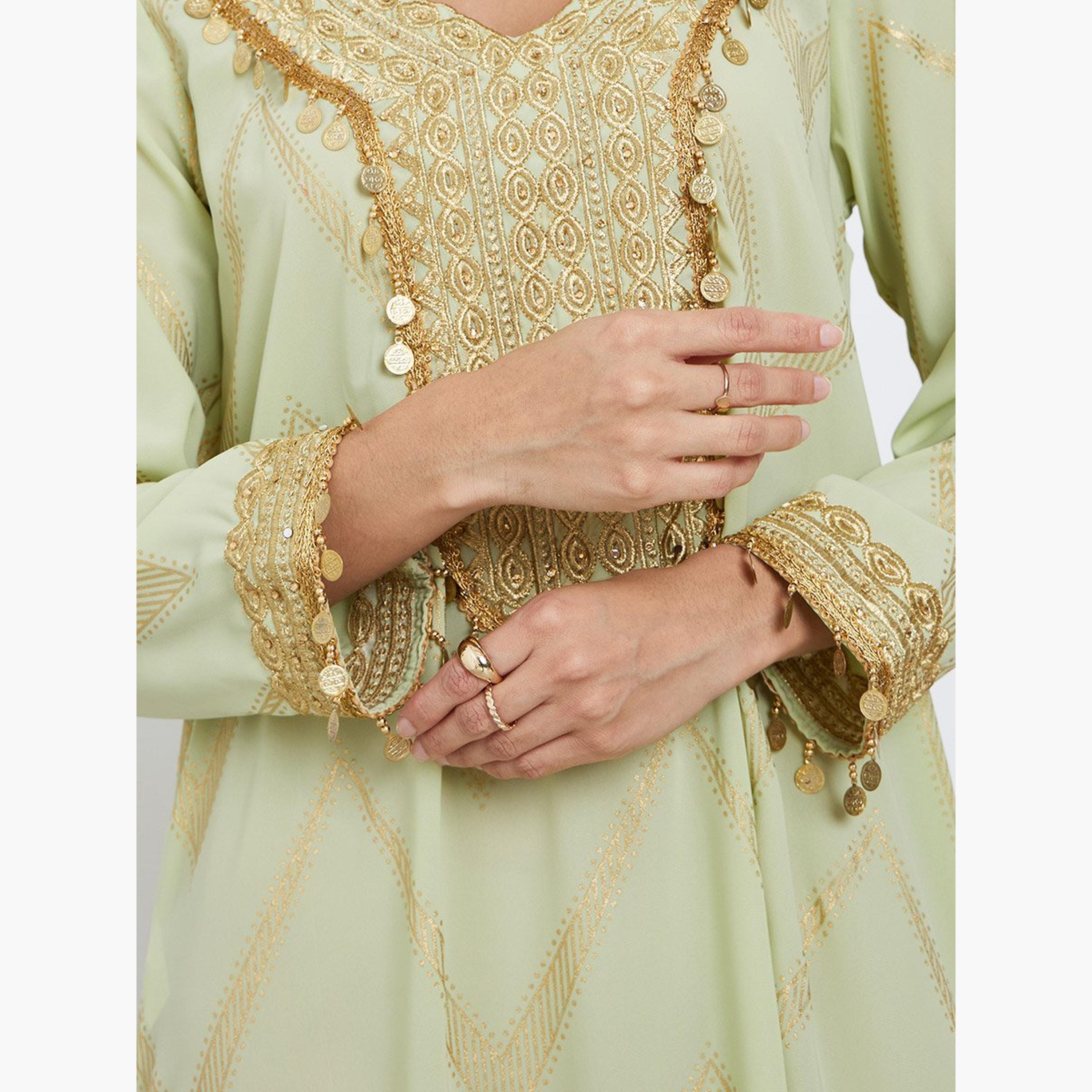 Styli Chevron Foil Print Jalabiya with Gold Embroidery-women-arabicclothing-jalabiyas-image-3