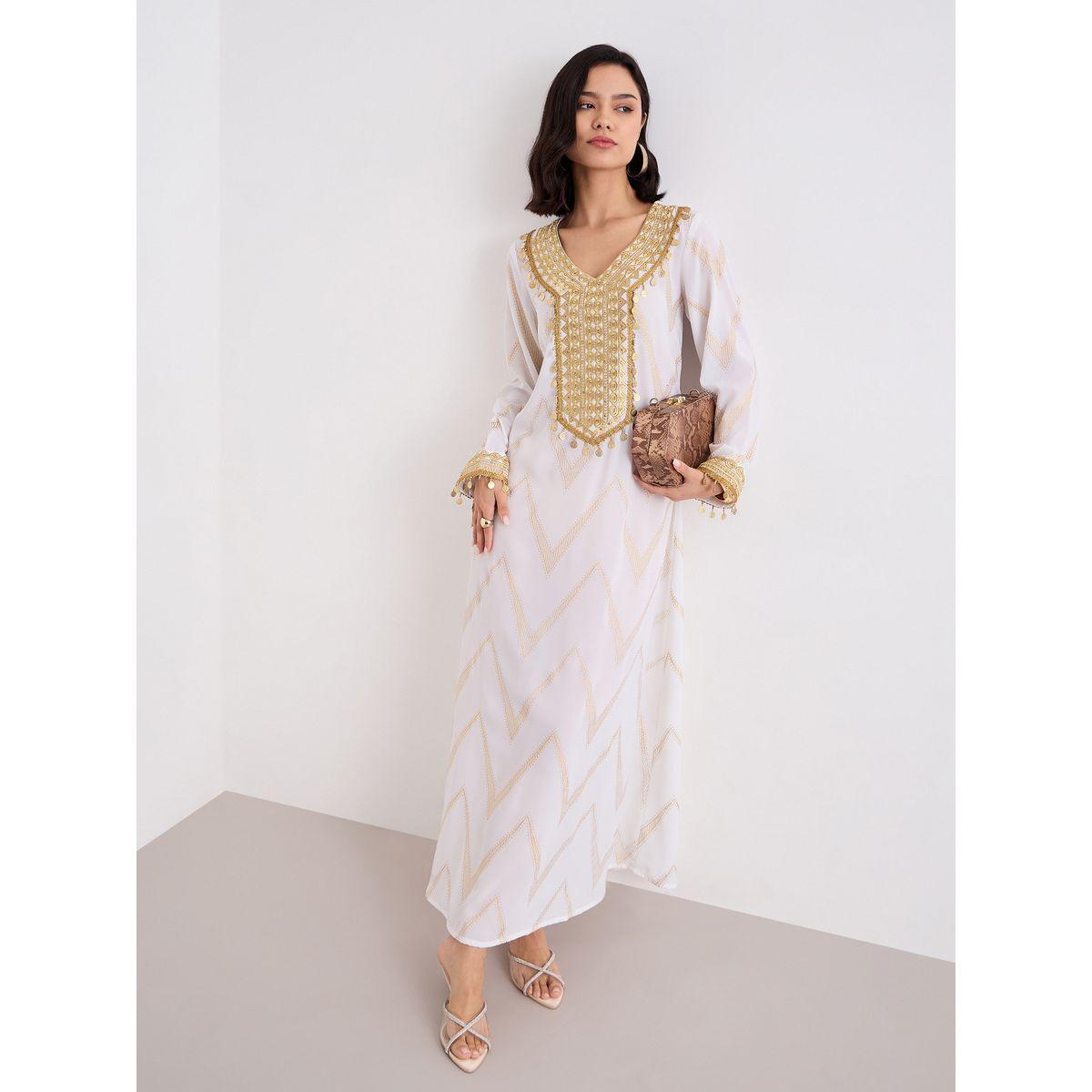 جلابية بطبعة فويل لامعة مع تفاصيل مُطرزة-women-arabicclothing-jalabiyas-image-1