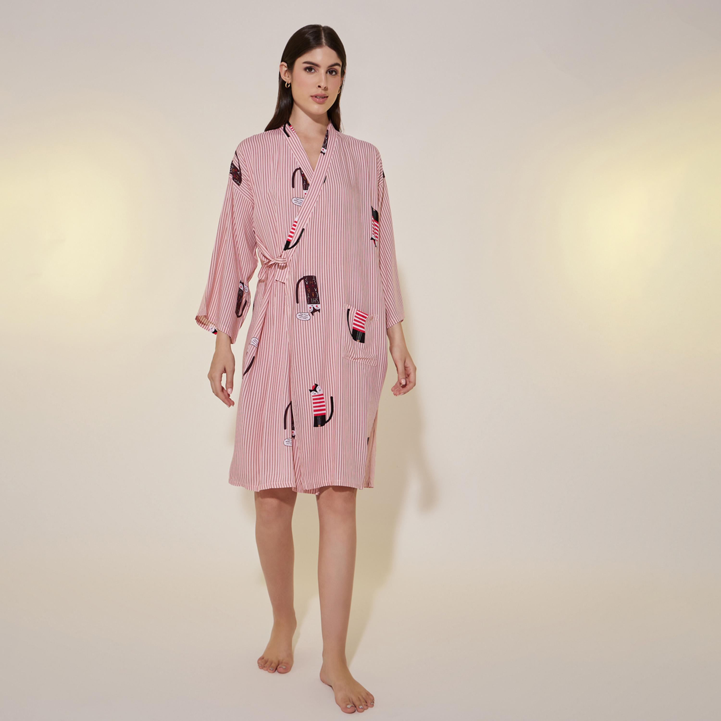 روب مخطط برباط خصر وجيب-women-clothing-nightwear-robes-image-1