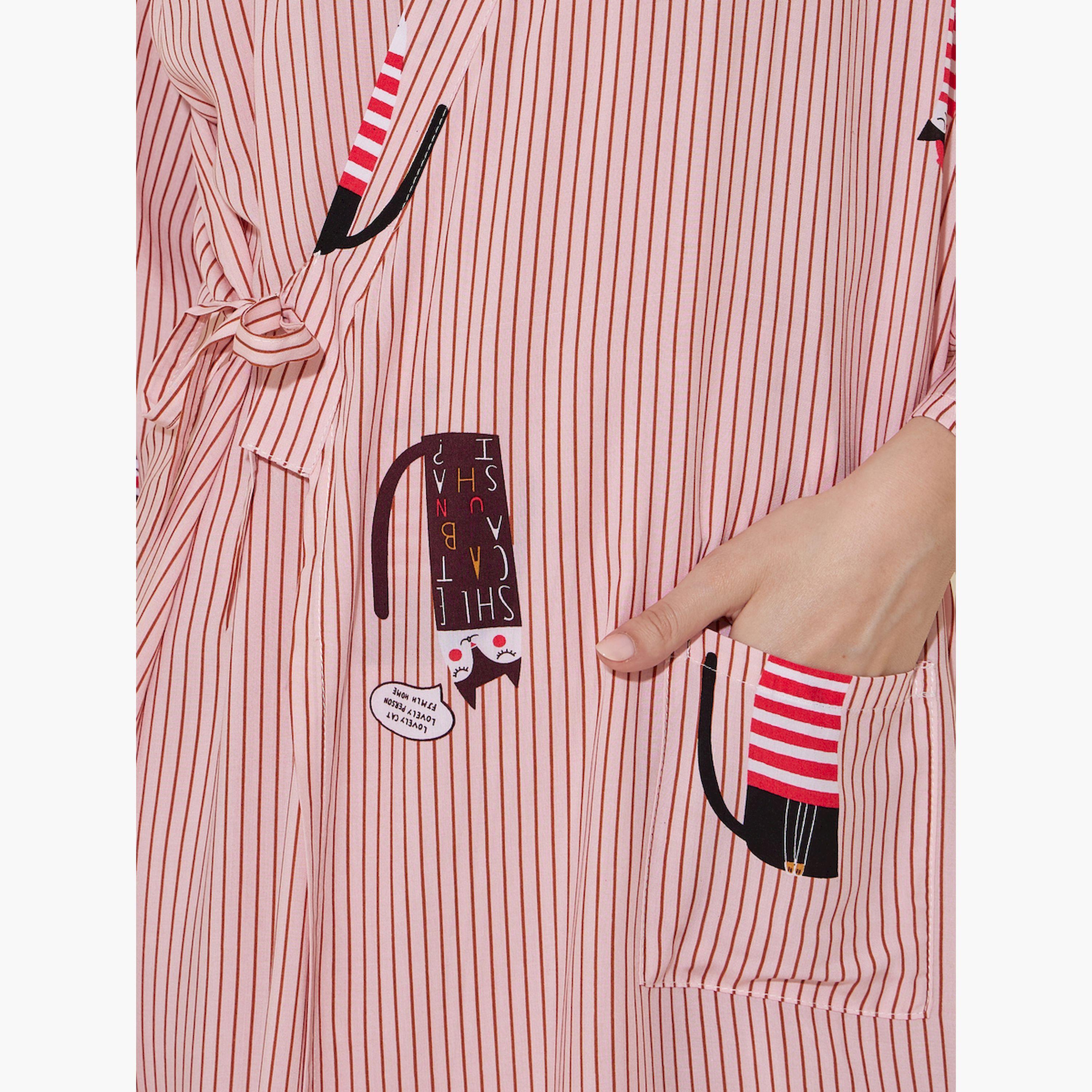 روب مخطط برباط خصر وجيب-women-clothing-nightwear-robes-image-3