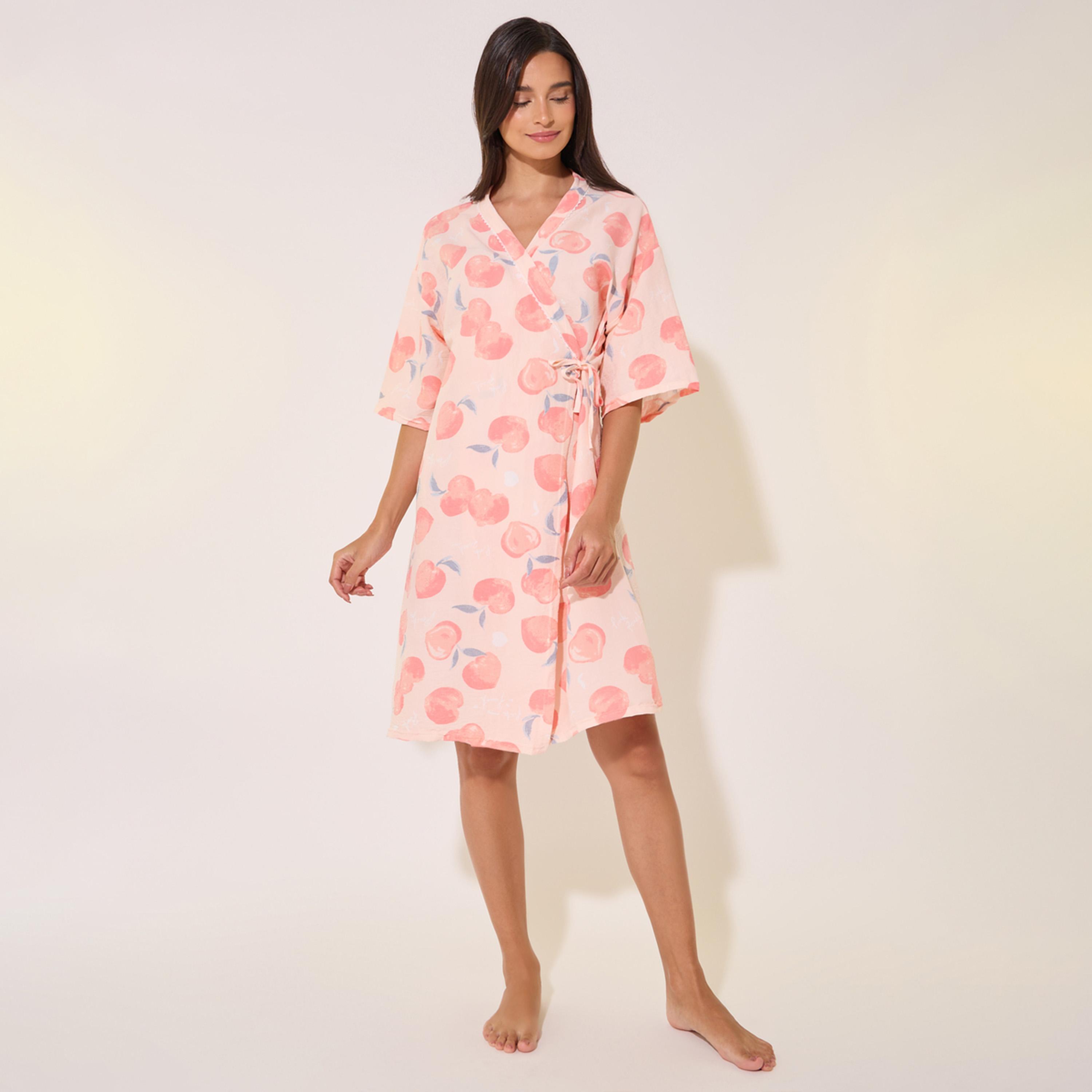Take Two Graphic Peach Print Short Sleeve Robe-women-clothing-nightwear-robes-image-2