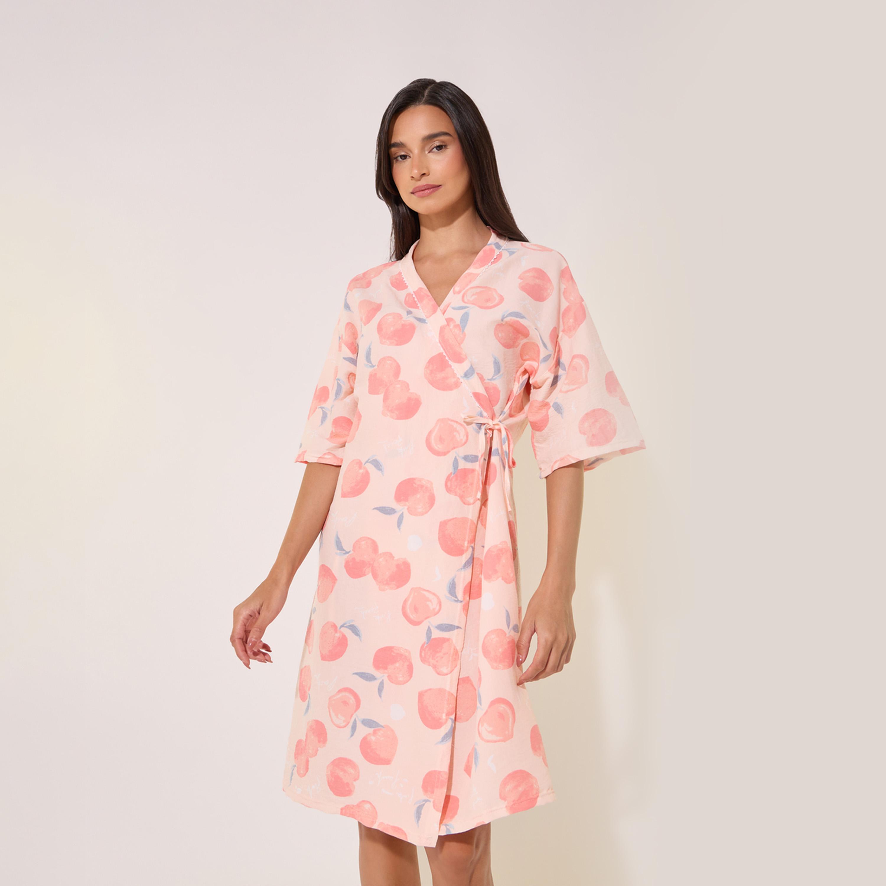 روب بطبعة جرافيك وأكمام قصيرة-women-clothing-nightwear-robes-image-3