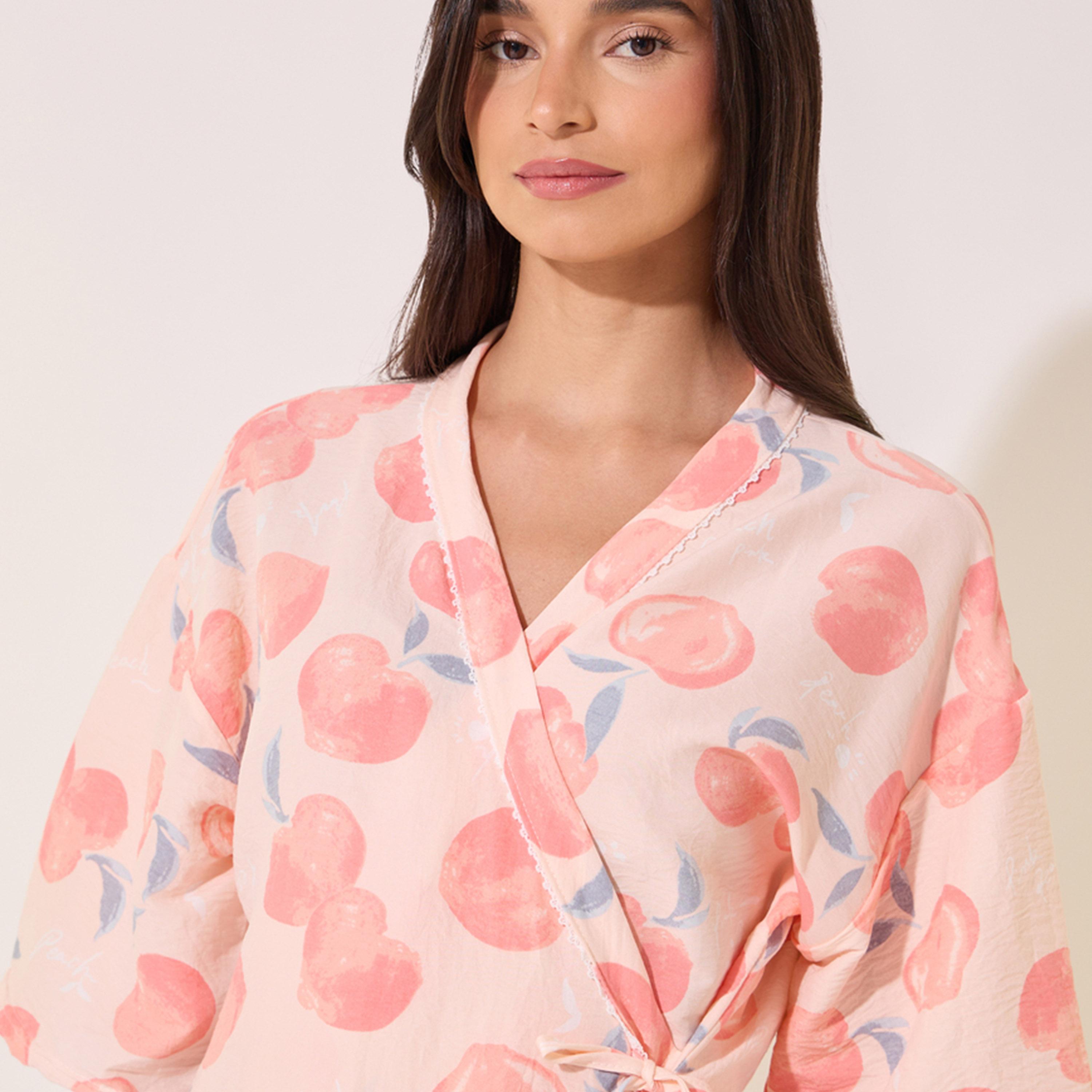 Take Two Graphic Peach Print Short Sleeve Robe-women-clothing-nightwear-robes-image-4