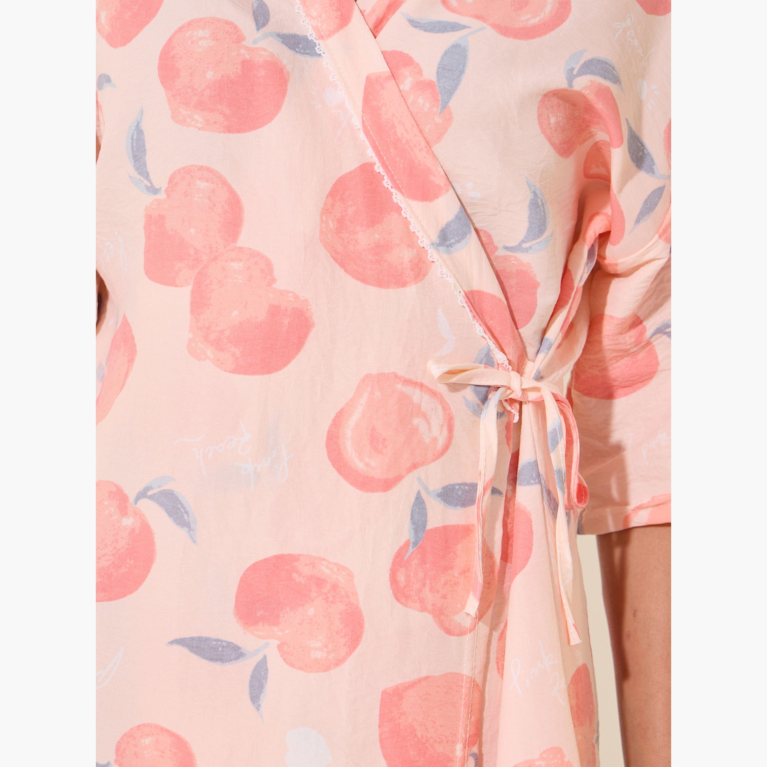 Take Two Graphic Peach Print Short Sleeve Robe-women-clothing-nightwear-robes-image-5