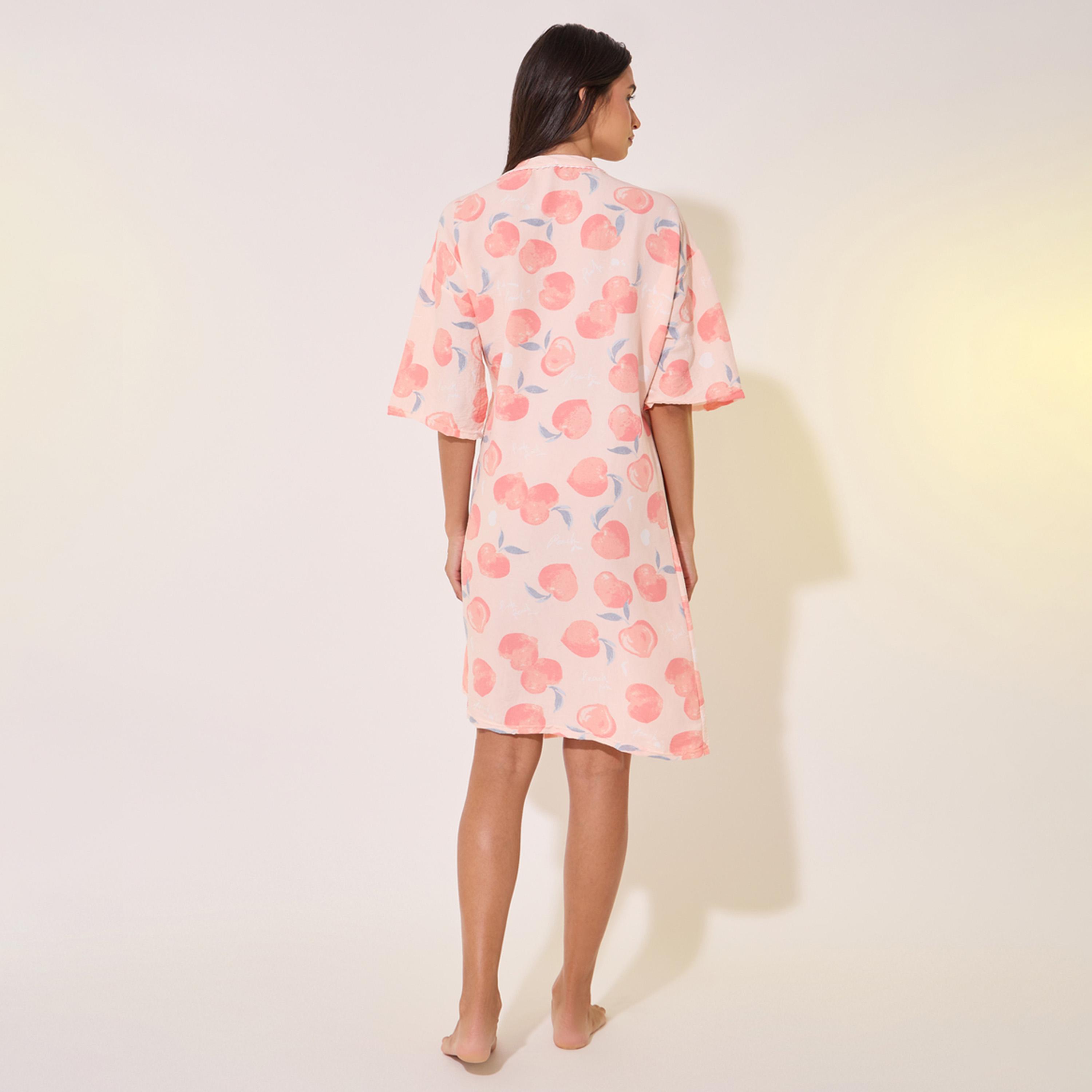 روب بطبعة جرافيك وأكمام قصيرة-women-clothing-nightwear-robes-image-6