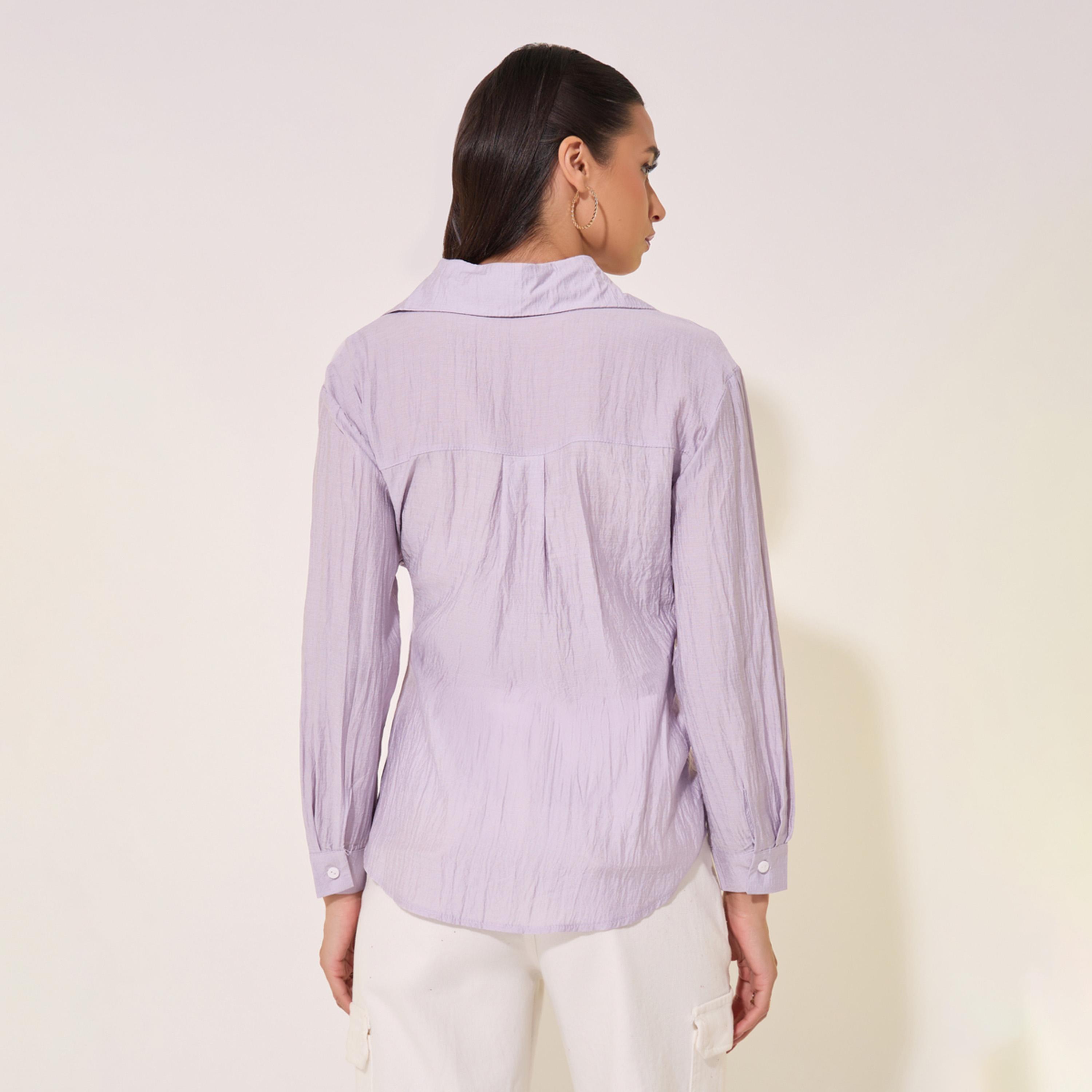 Take Two Textured Wrap Buttoned Shirt with Asymmetric Hem-women-clothing-shirtsandblouses-shirts-image-5