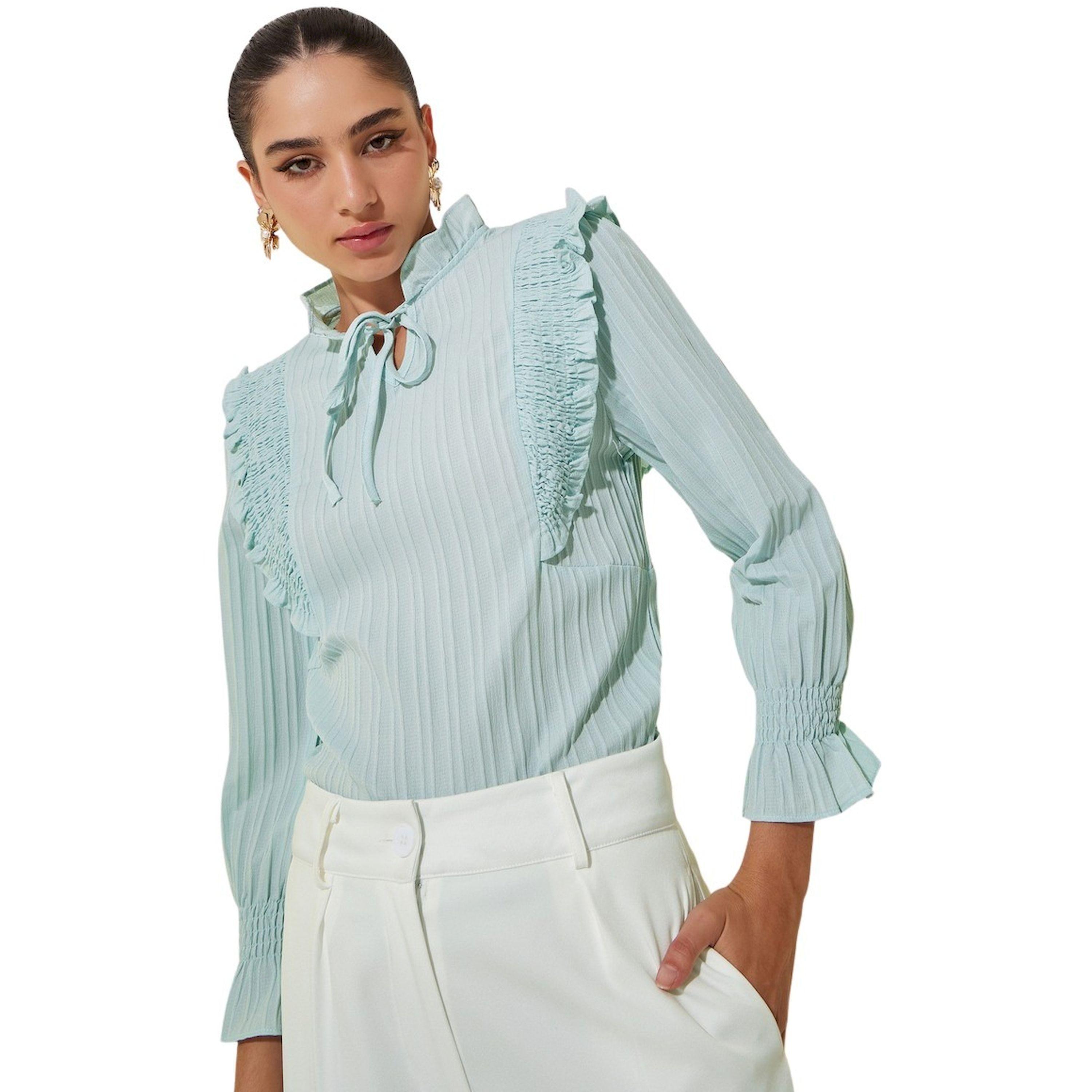 Take Two Textured Long Sleeve Lace up Neck Blouse-women-clothing-shirtsandblouses-blouses-image-1