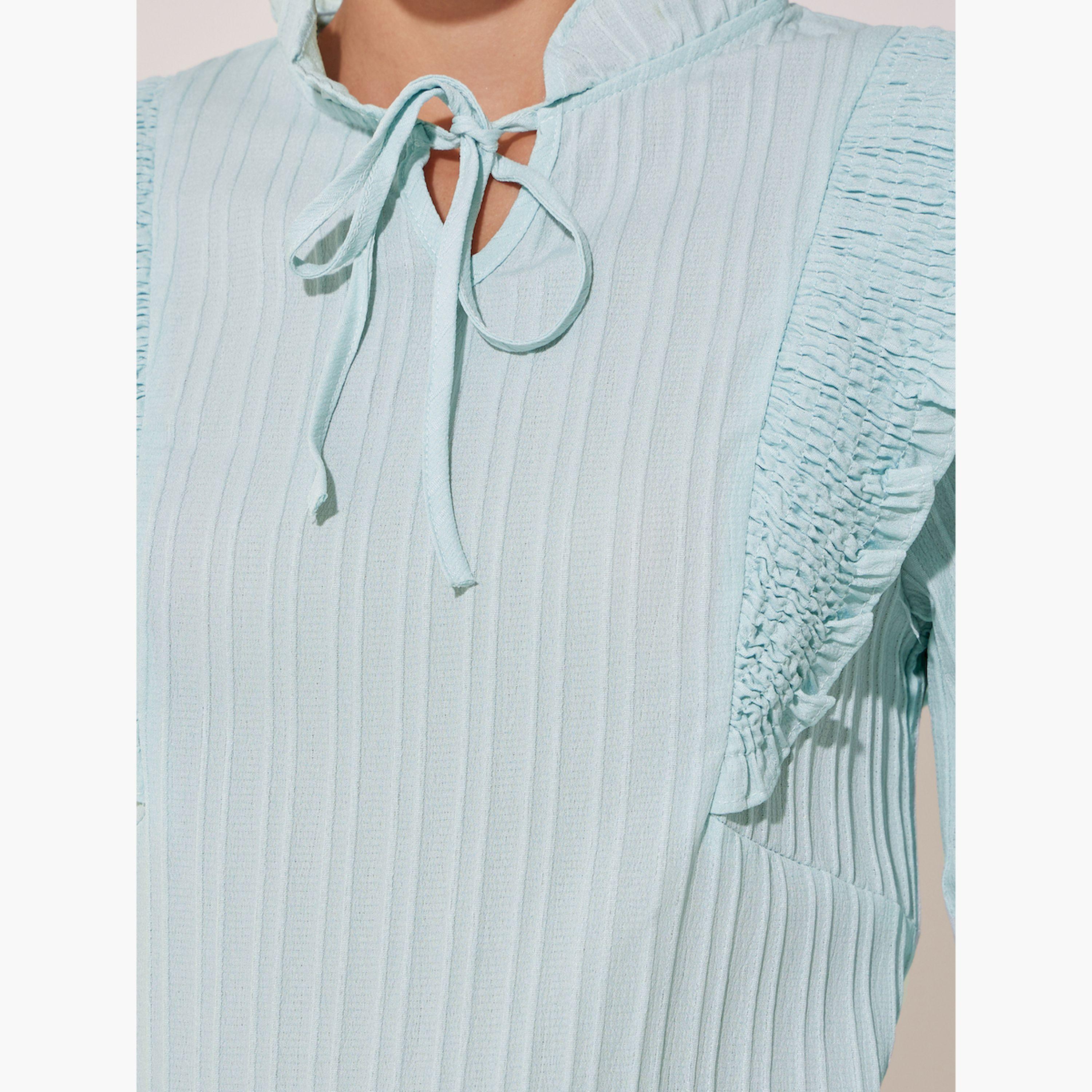 Take Two Textured Long Sleeve Lace up Neck Blouse-women-clothing-shirtsandblouses-blouses-image-4