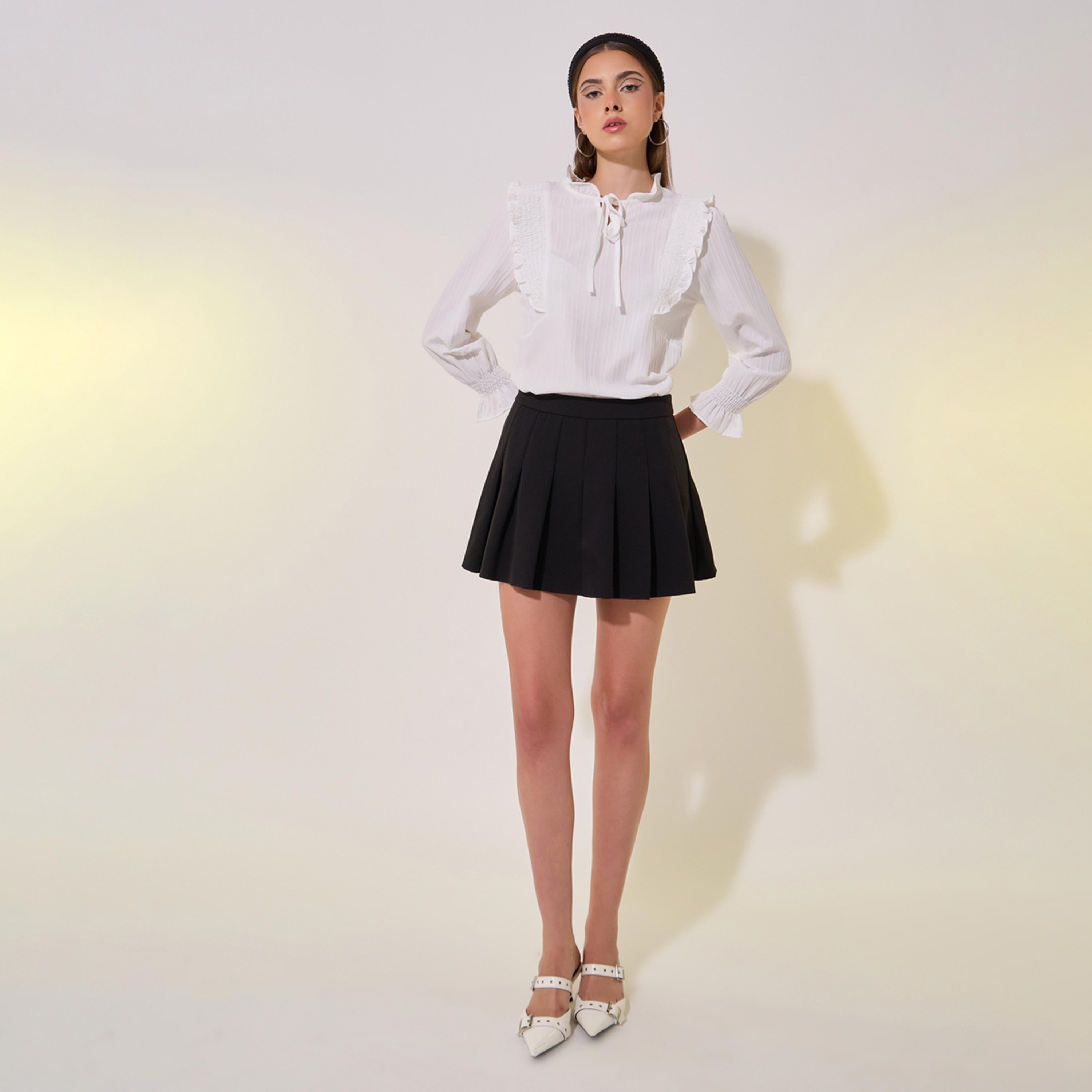 Take Two Texture Ruffled Detail Tie-Up Neck Top-women-clothing-shirtsandblouses-blouses-image-3