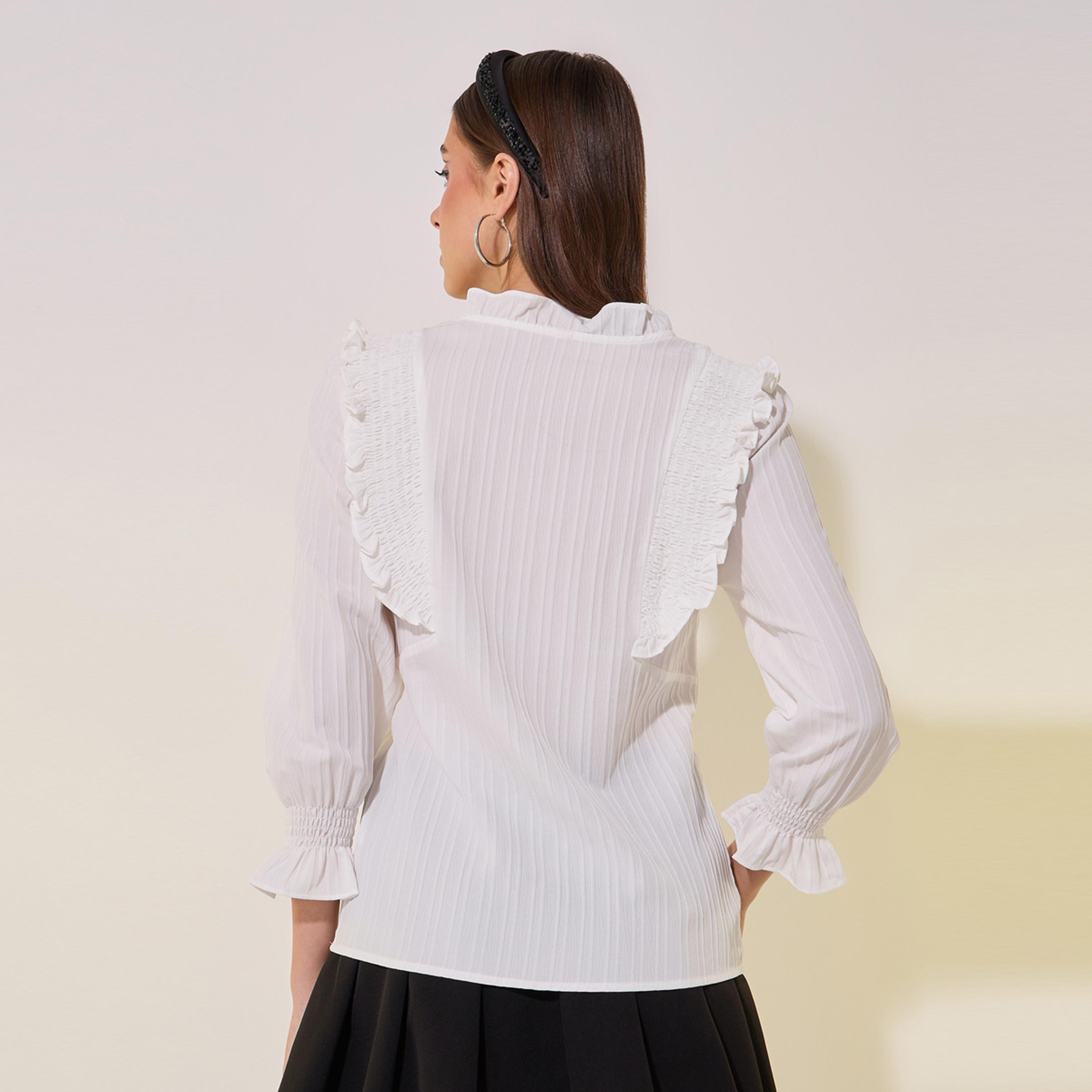 Take Two Texture Ruffled Detail Tie-Up Neck Top-women-clothing-shirtsandblouses-blouses-image-6