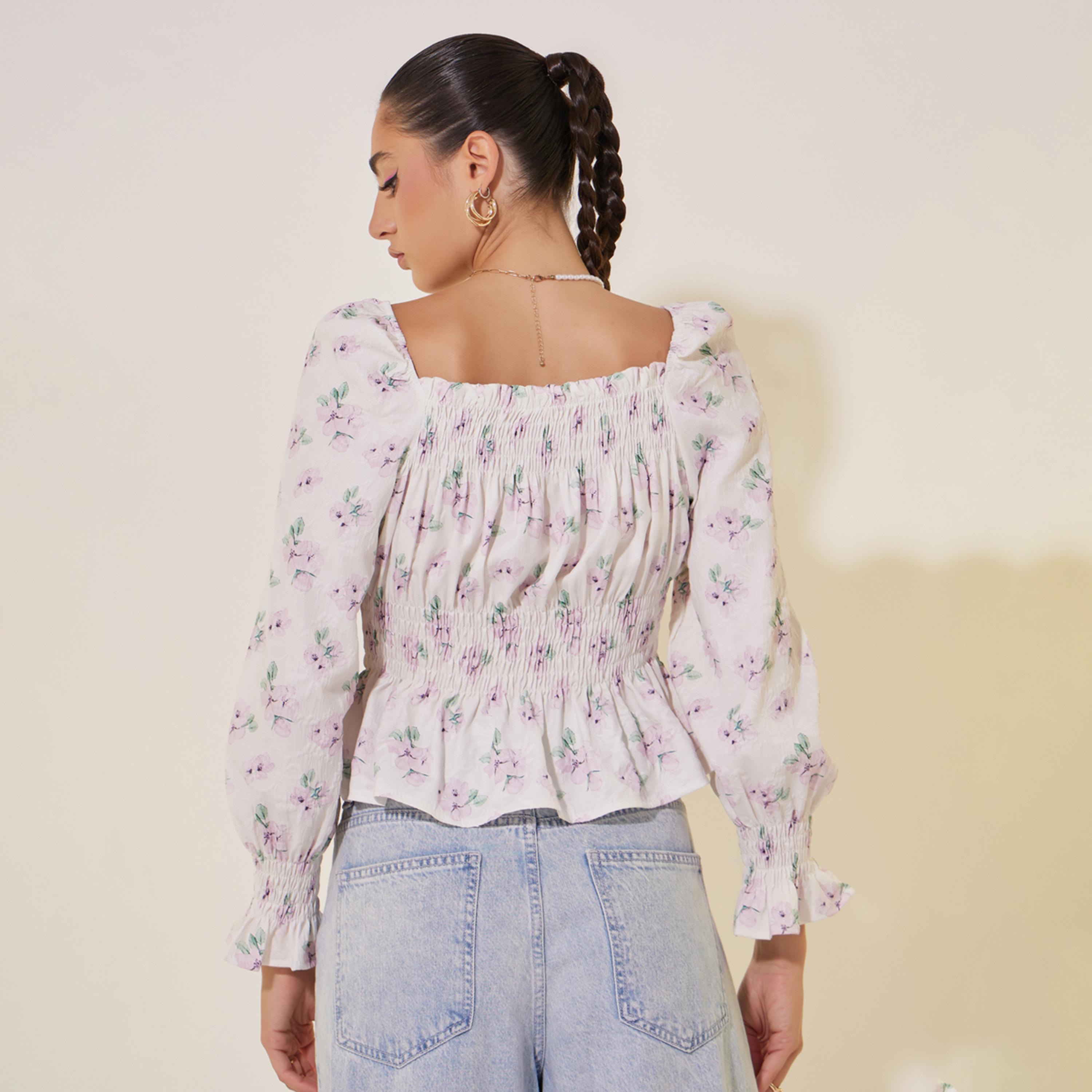 Take Two All-Over Floral Print Square Neck Top with Smocked Detail-women-clothing-shirtsandblouses-blouses-image-5