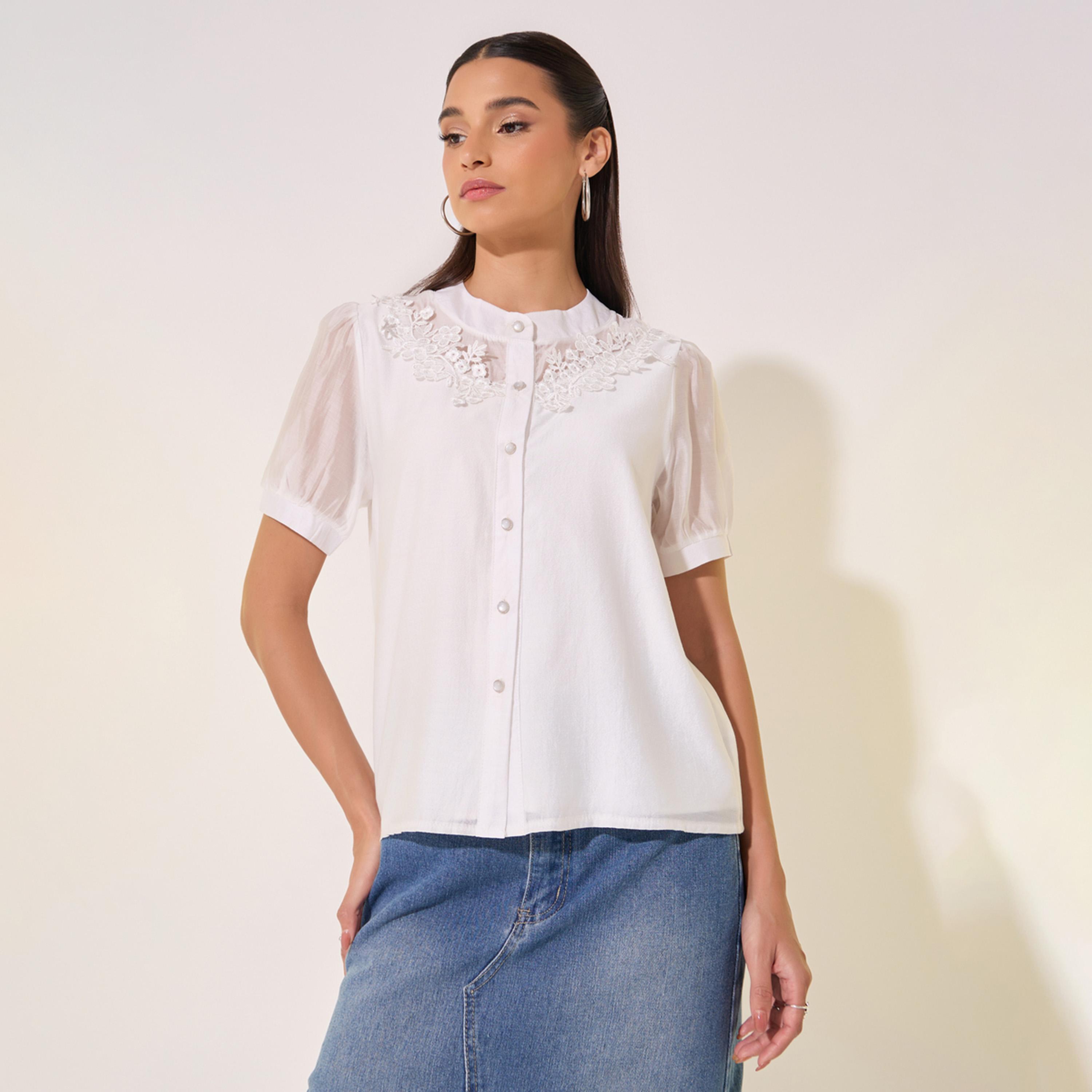 Take Two Lace Detail Puff Sleeve Regular Fit Shirt-women-clothing-shirtsandblouses-shirts-image-1