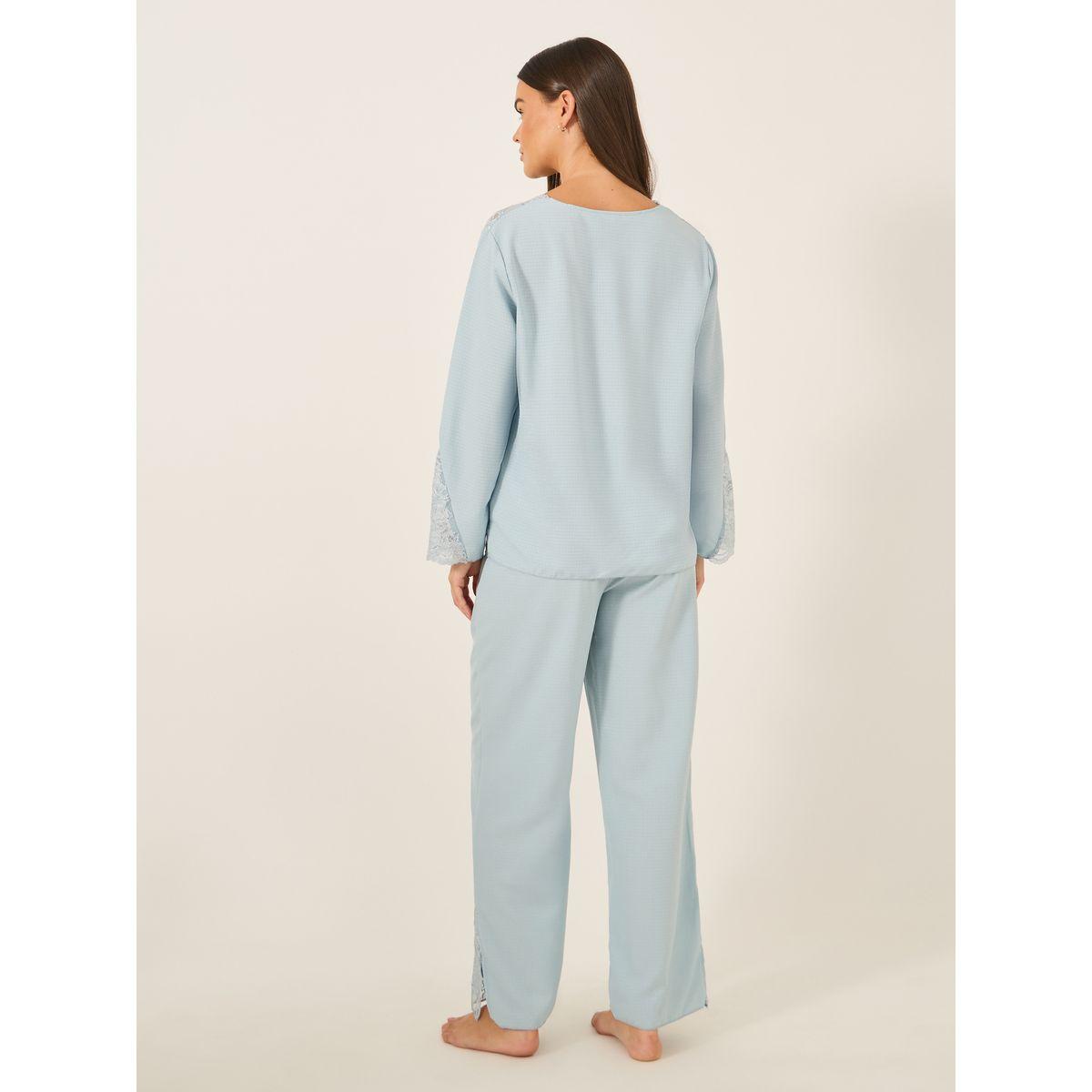 Styli Lace Insert Button Front Shirt and Pyjama Set-women-clothing-nightwear-pyjamas-longsets-image-5