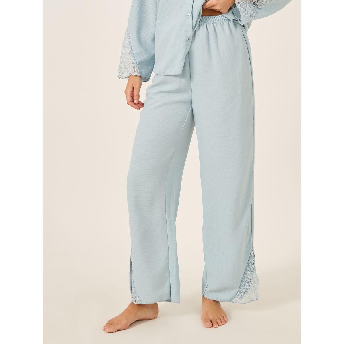 Styli Lace Insert Button Front Shirt and Pyjama Set-women-clothing-nightwear-pyjamas-longsets-image-6