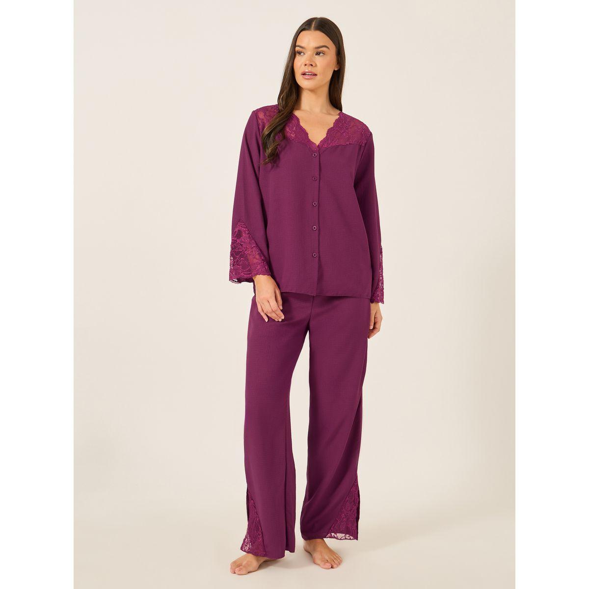 Styli Lace Insert Buttoned Shirt and Pyjama Set-women-clothing-nightwear-pyjamas-longsets-image-1
