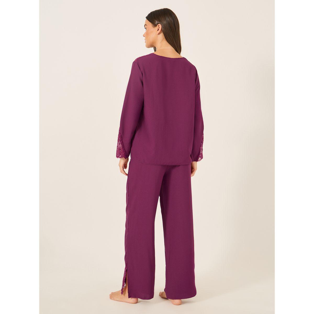 Styli Lace Insert Buttoned Shirt and Pyjama Set-women-clothing-nightwear-pyjamas-longsets-image-4